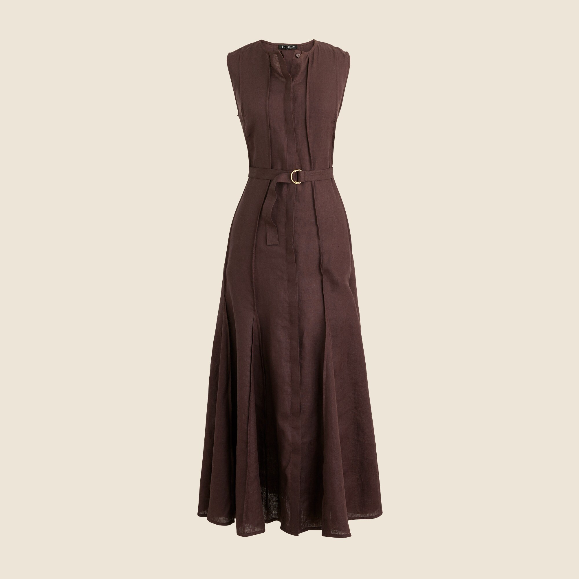 Seamed linen dress with removable belt