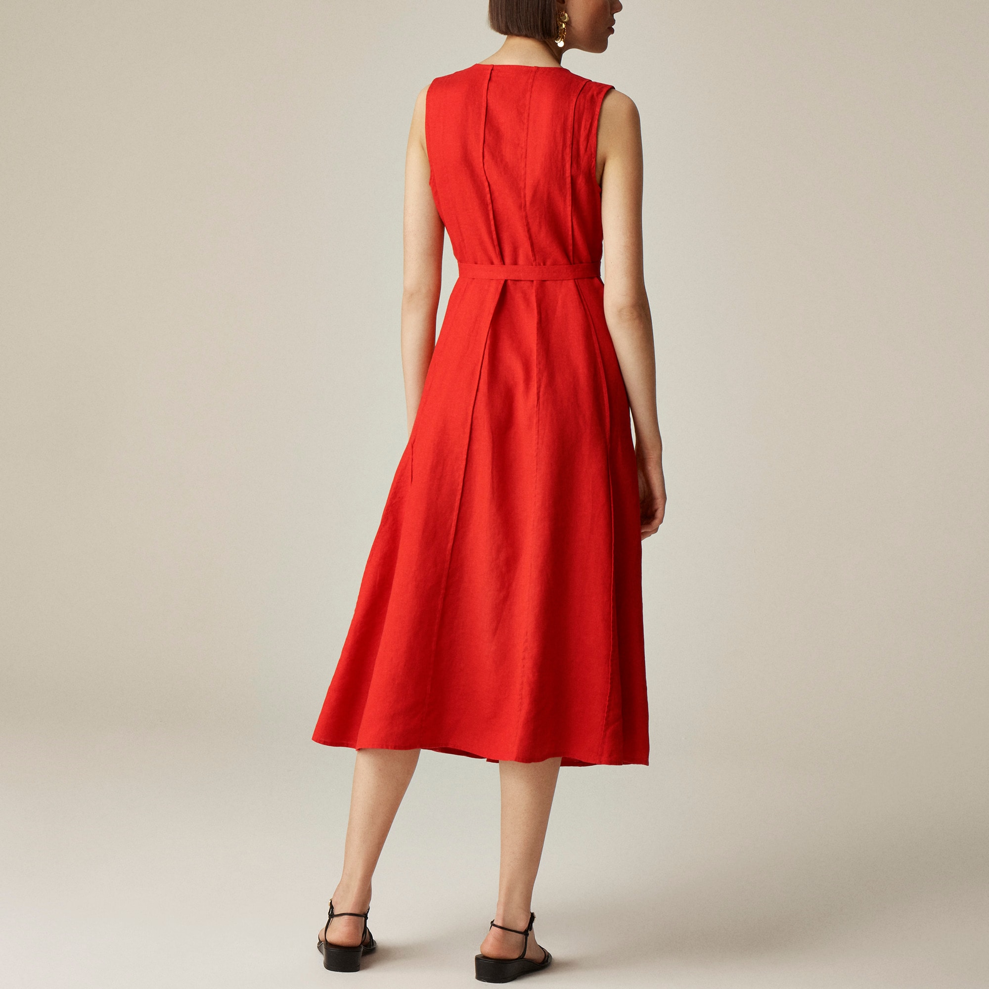 womens Seamed linen dress with removable belt