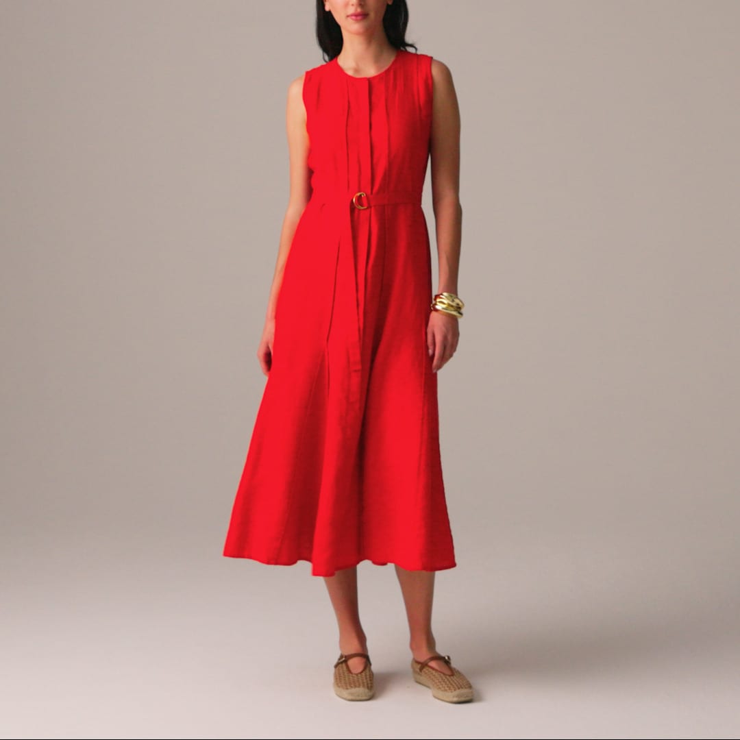 Seamed linen dress with removable belt