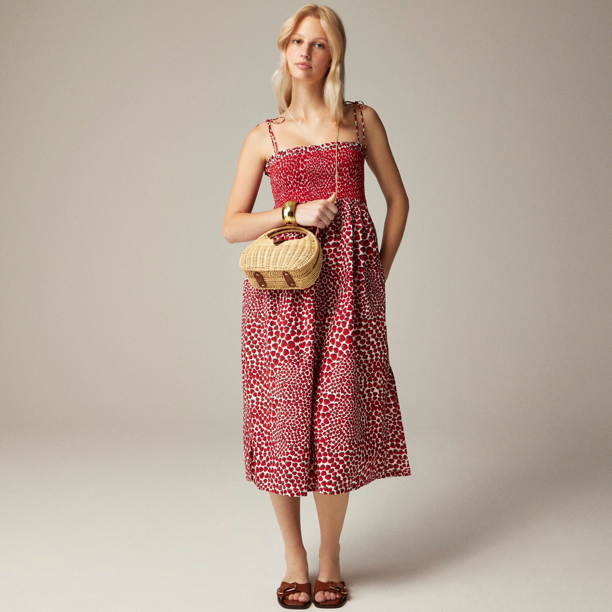 J.Crew Paloma Dress In Strawberry Swirl Cotton Poplin For Women