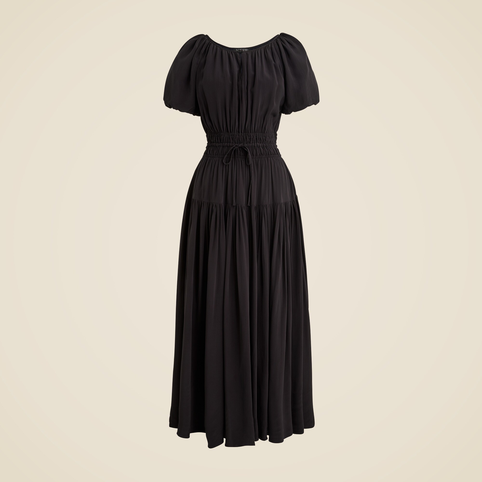 Elena puff-sleeve dress in crepe de chine