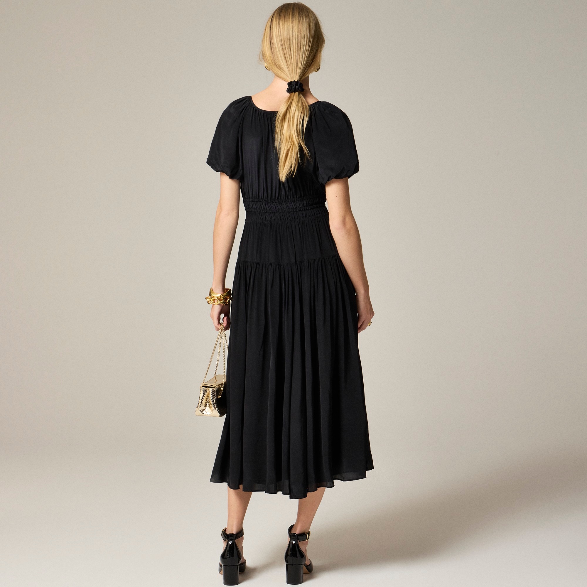 J.Crew: Elena Puff-sleeve Dress In Crepe De Chine For Women J.Crew: Elena Puff-sleeve Dress In Crepe De Chine For Women