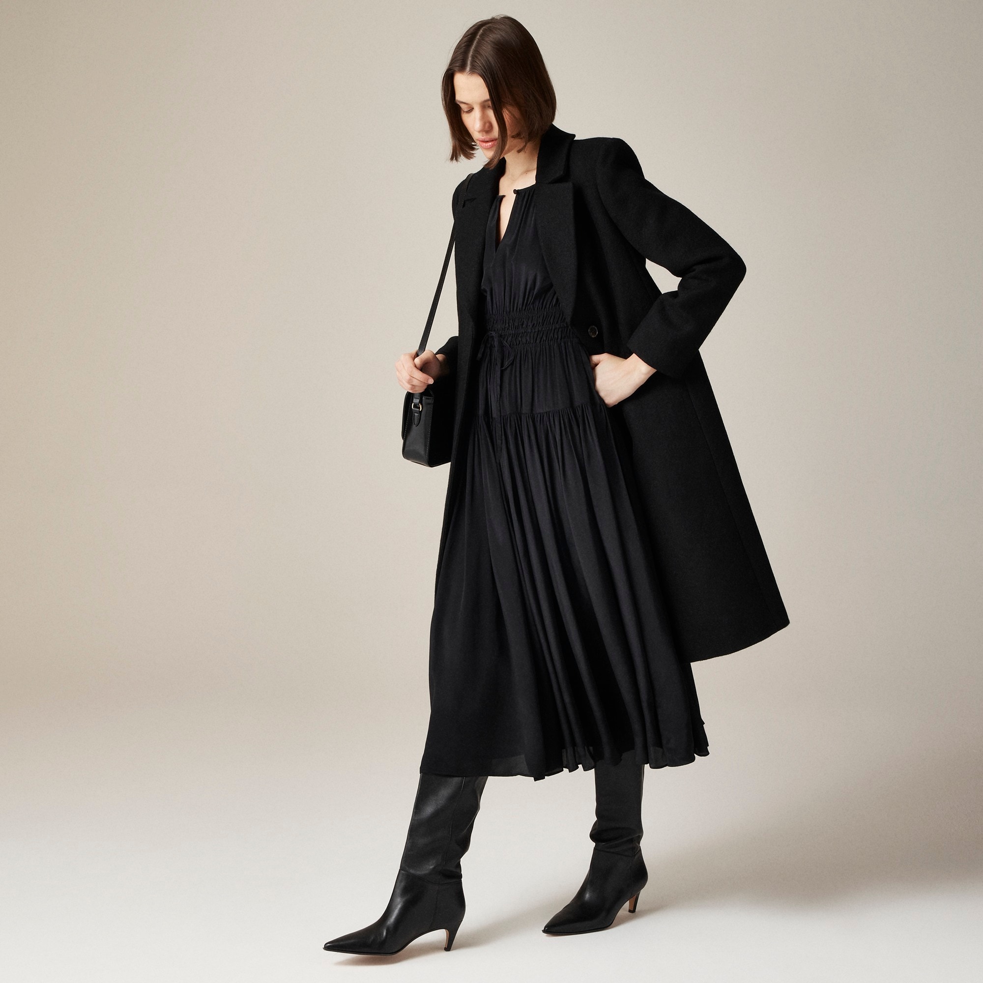 womens Elena puff-sleeve dress in crepe de chine