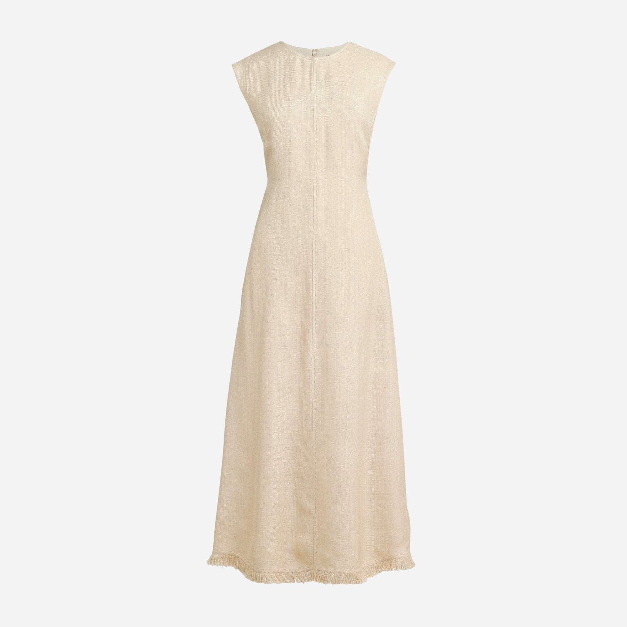 Fringe-trim dress in glossy twill