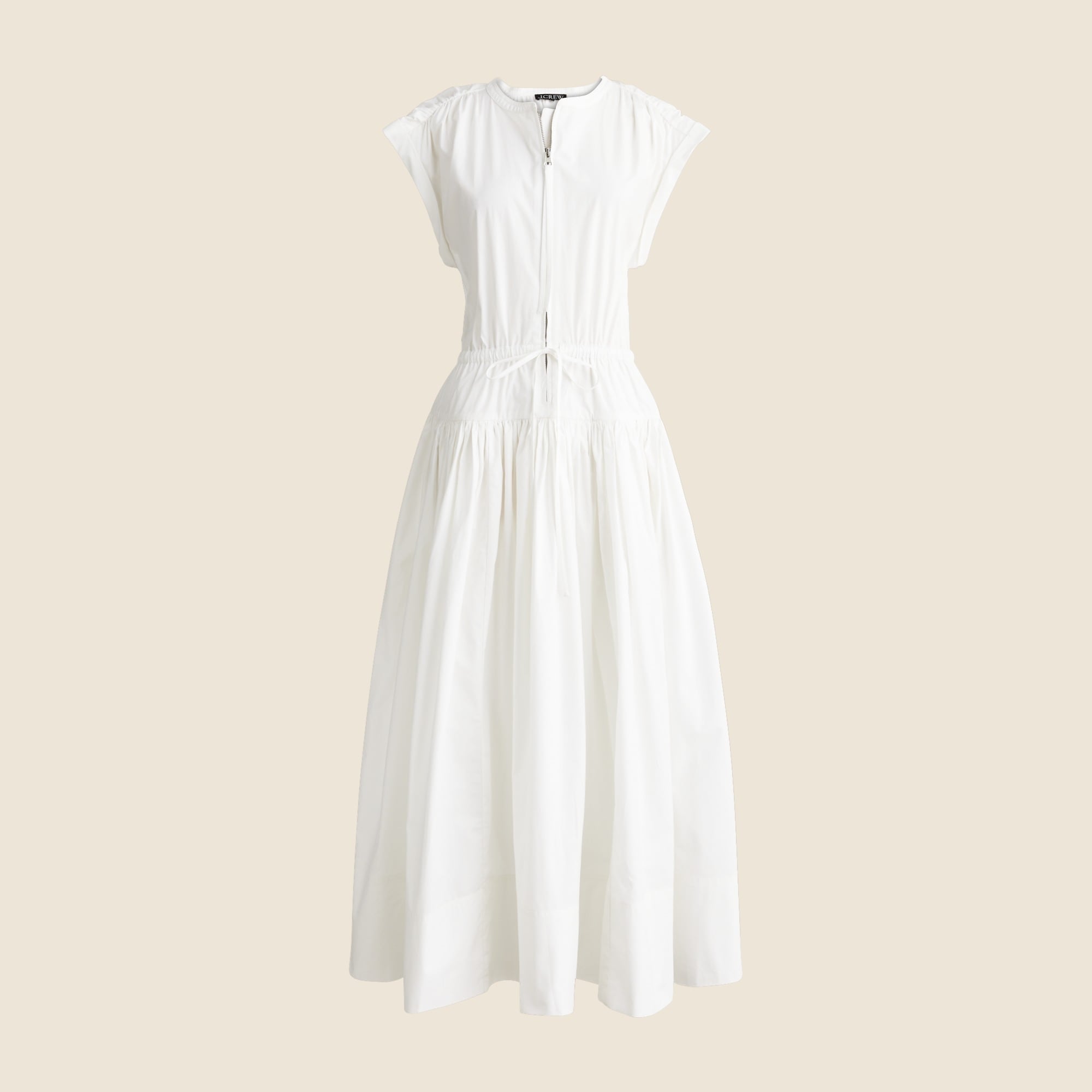 Drop-waist midi dress in cotton poplin