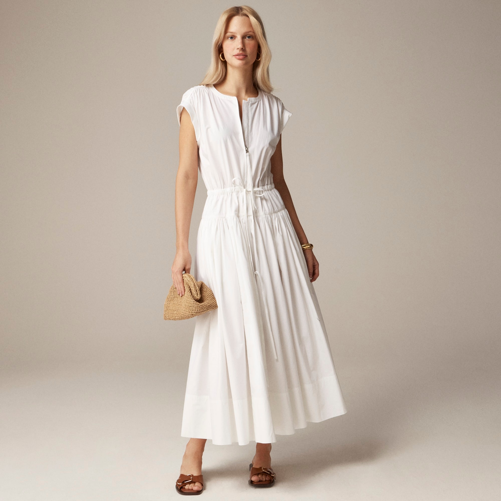  Drop-waist midi dress in cotton poplin