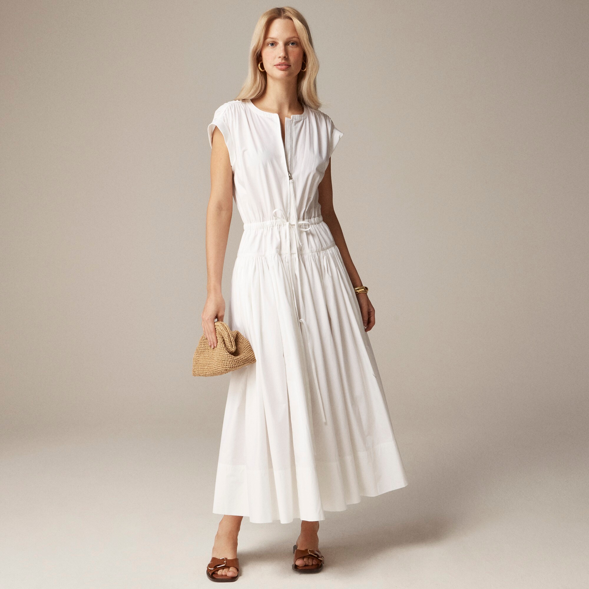 womens Drop-waist midi dress in cotton poplin