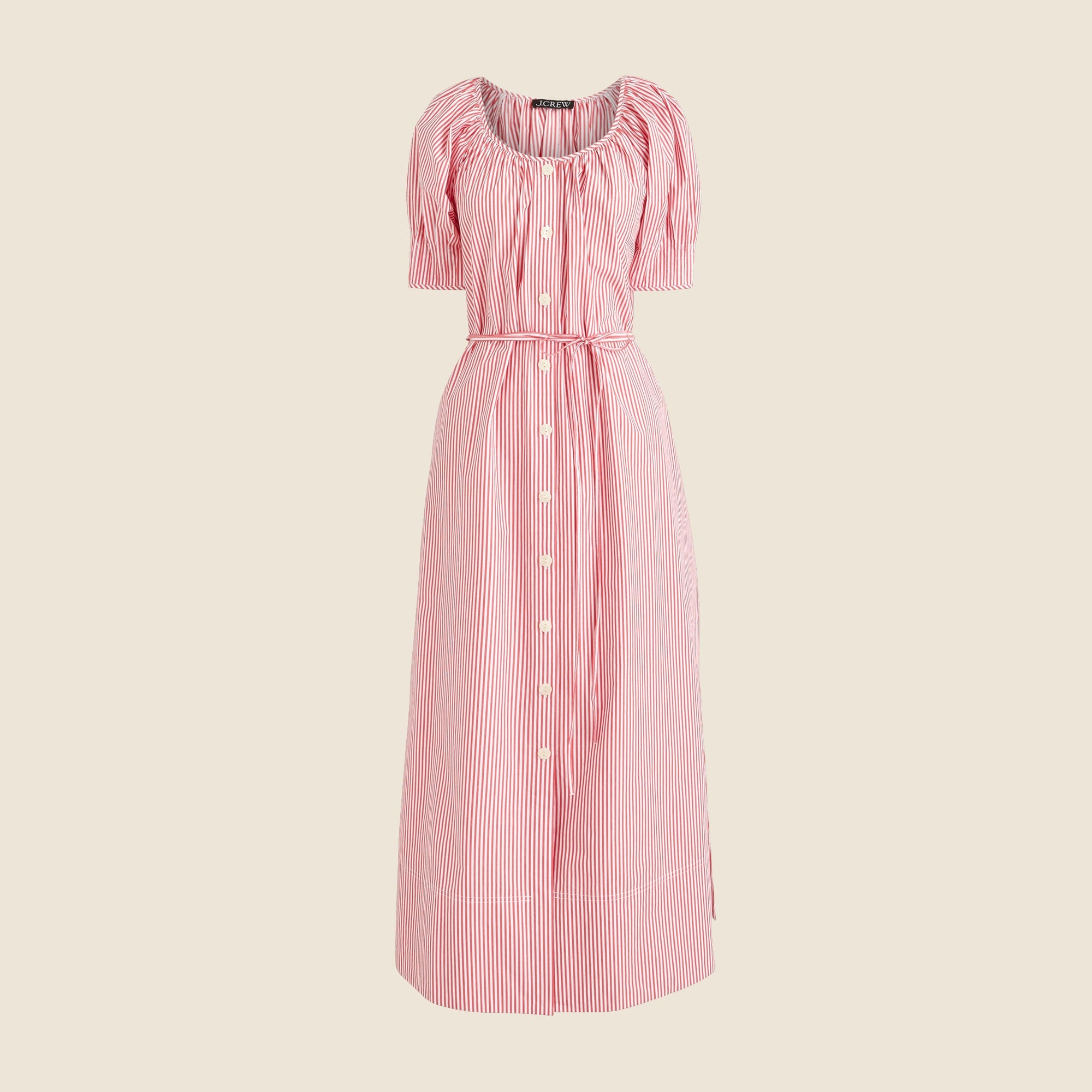 Button-up midi dress in striped cotton poplin