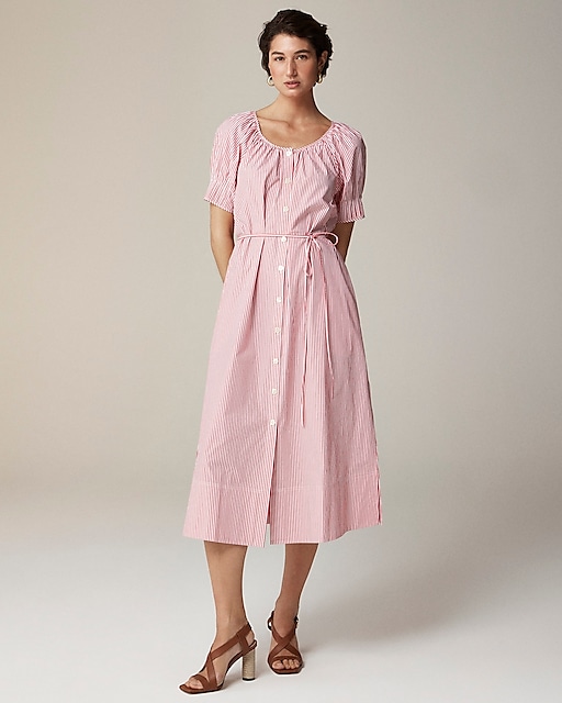 womens Button-up midi dress in striped cotton poplin