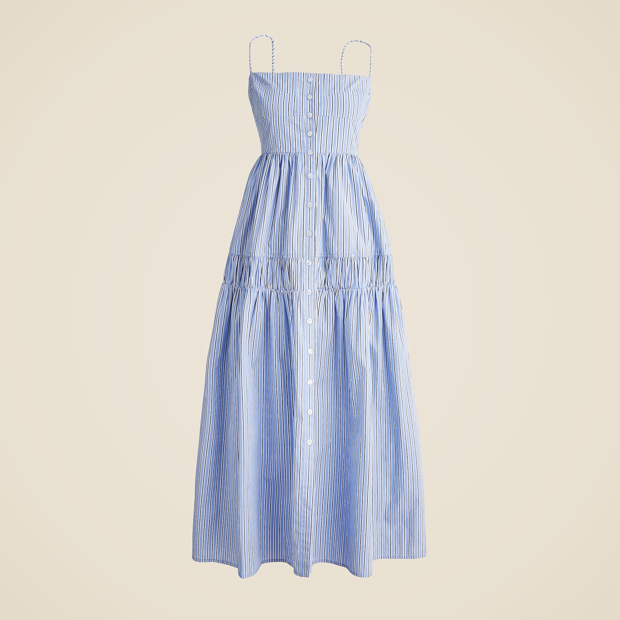 A-line midi dress in striped cotton poplin