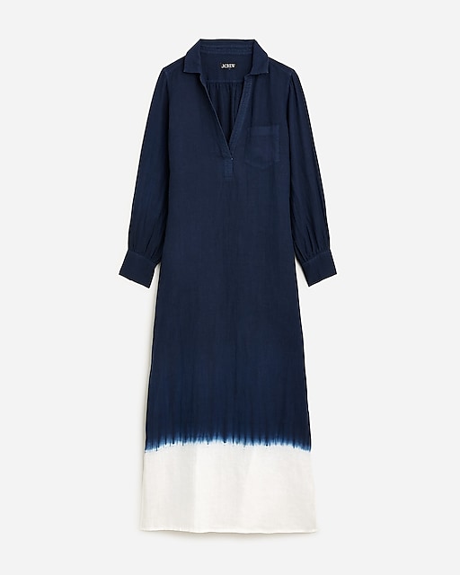 womens Bungalow maxi popover dress in dip-dyed linen