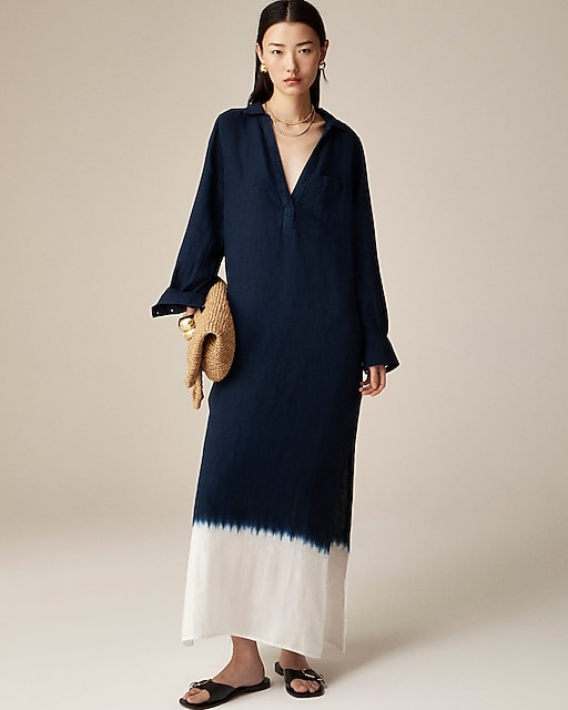 womens Bungalow maxi popover dress in dip-dyed linen