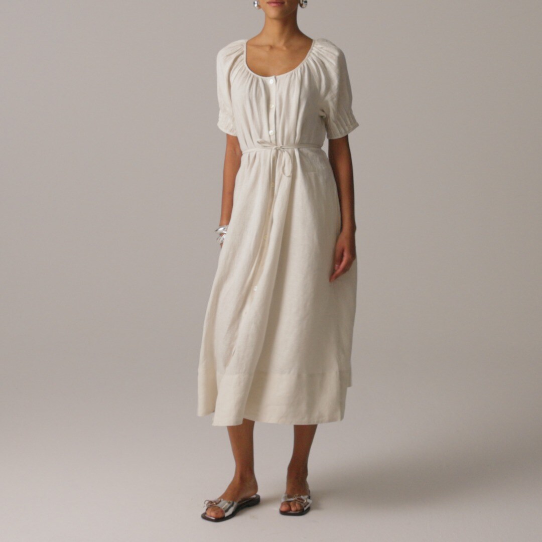 Button-up midi dress in linen