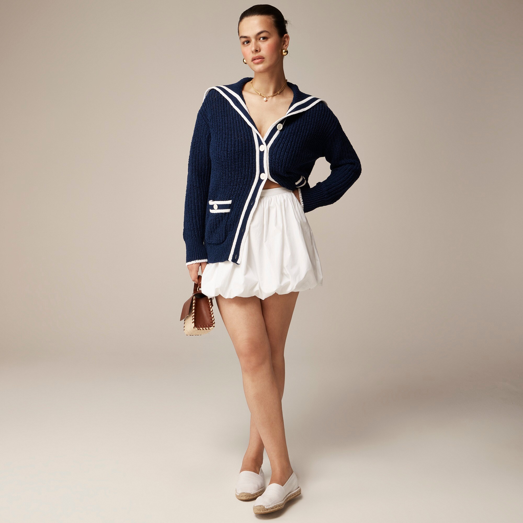 Mini bubble-hem skirt in cotton poplin