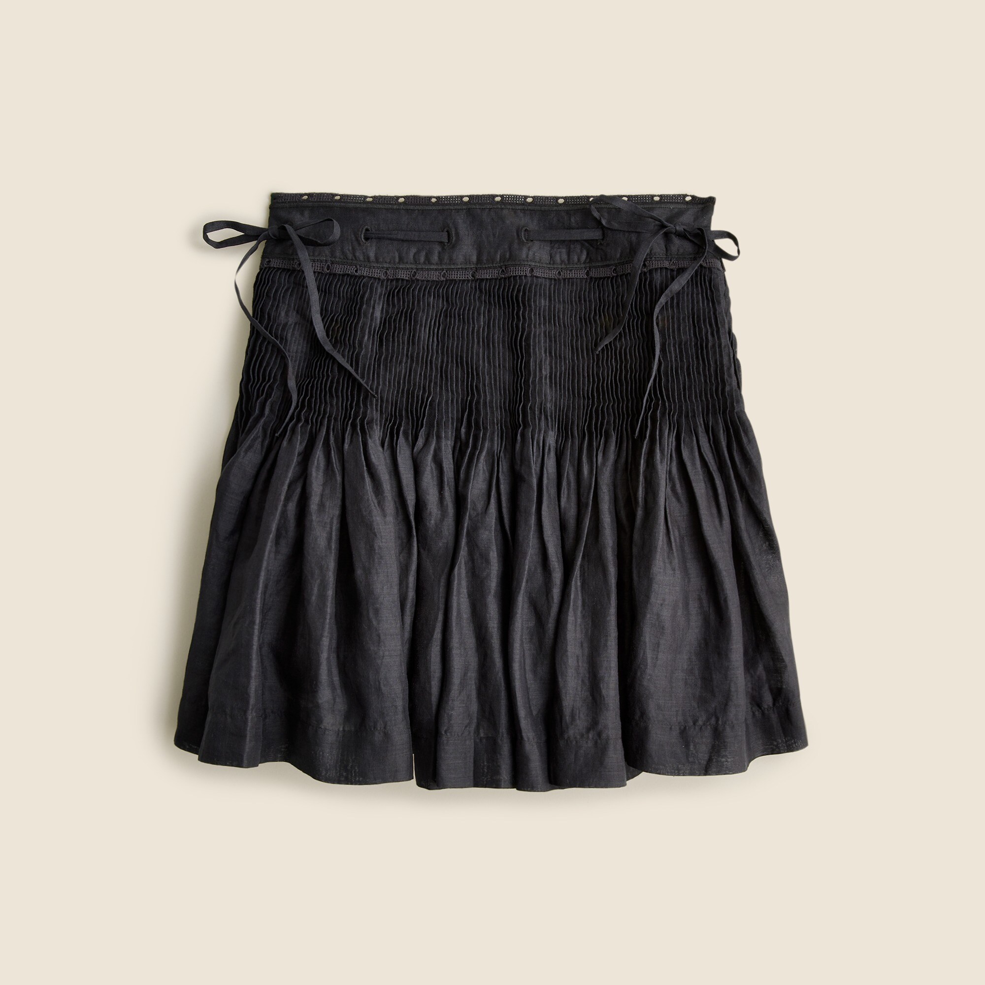Pintuck bow mini skirt in ramie