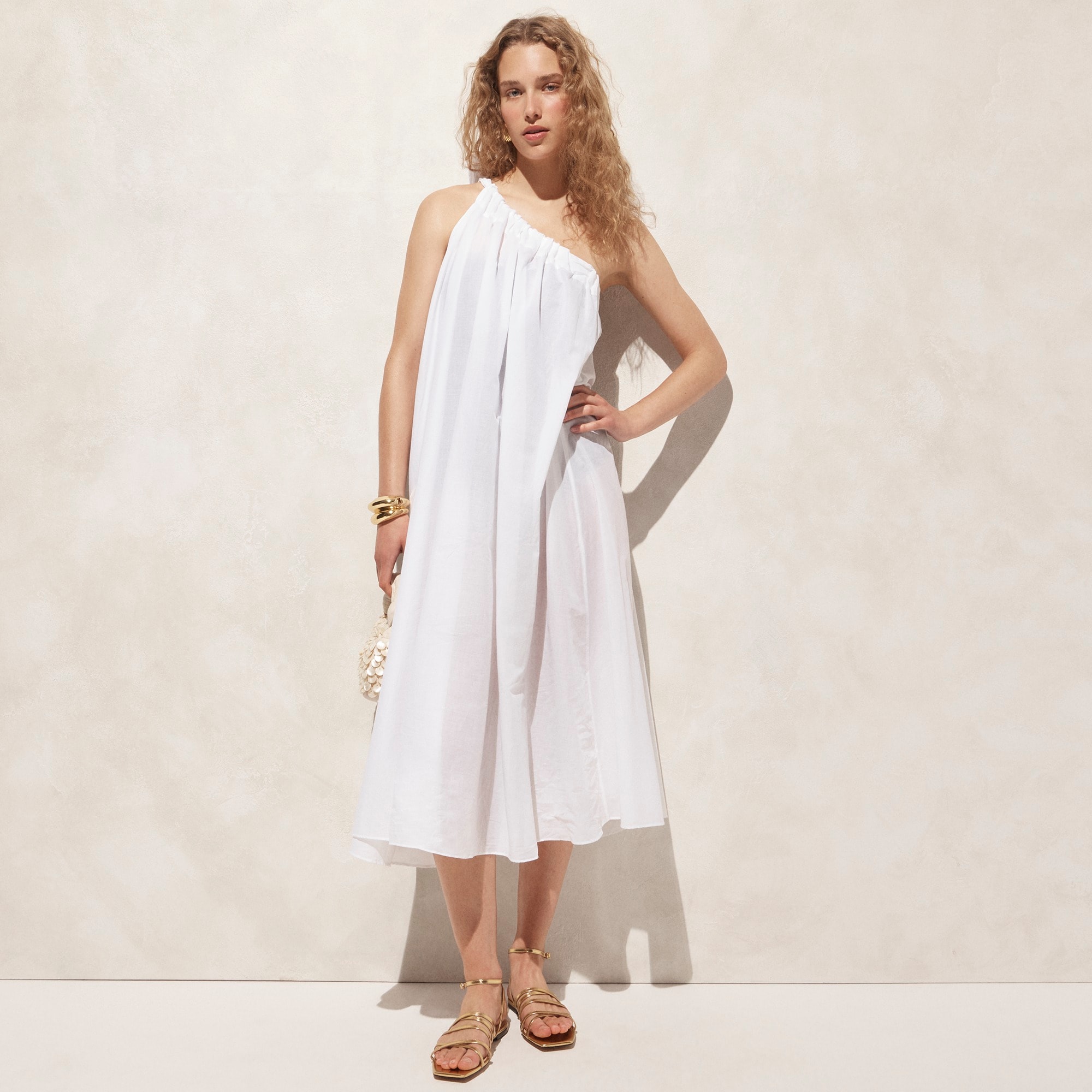  One-shoulder beach dress in cotton voile