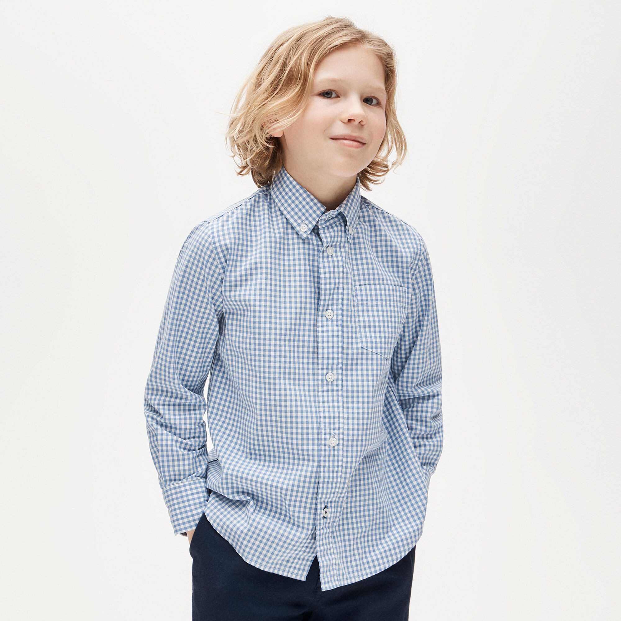  Kids' stretch poplin button-down in gingham