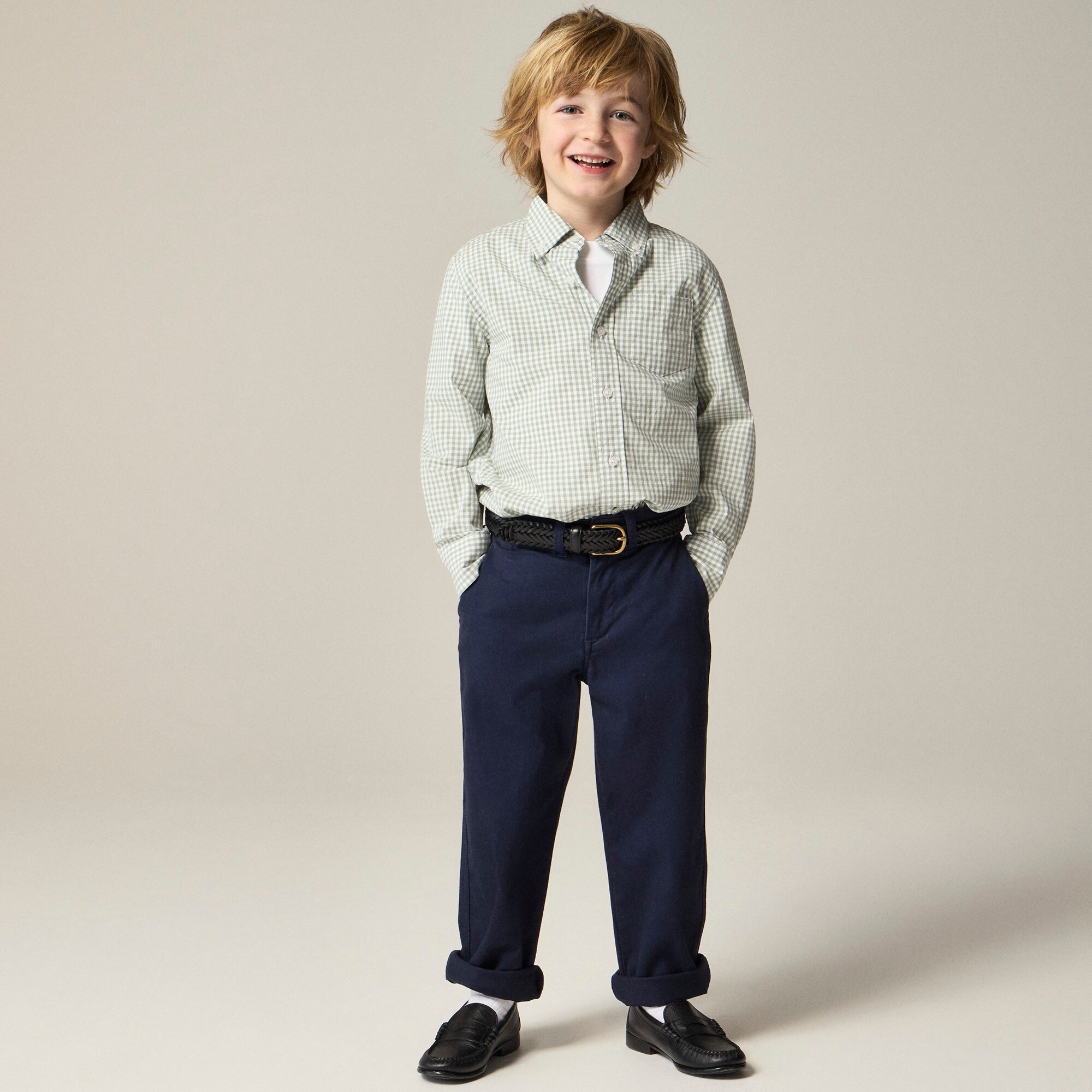  Kids' stretch poplin button-down in gingham