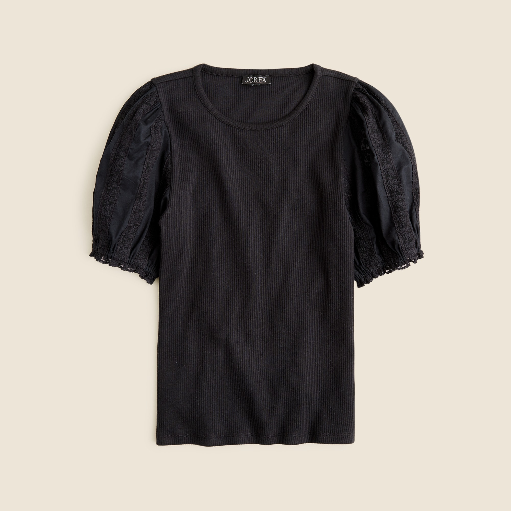 J.Crew: Vintage Rib Top With Lace Puff Sleeves For Women