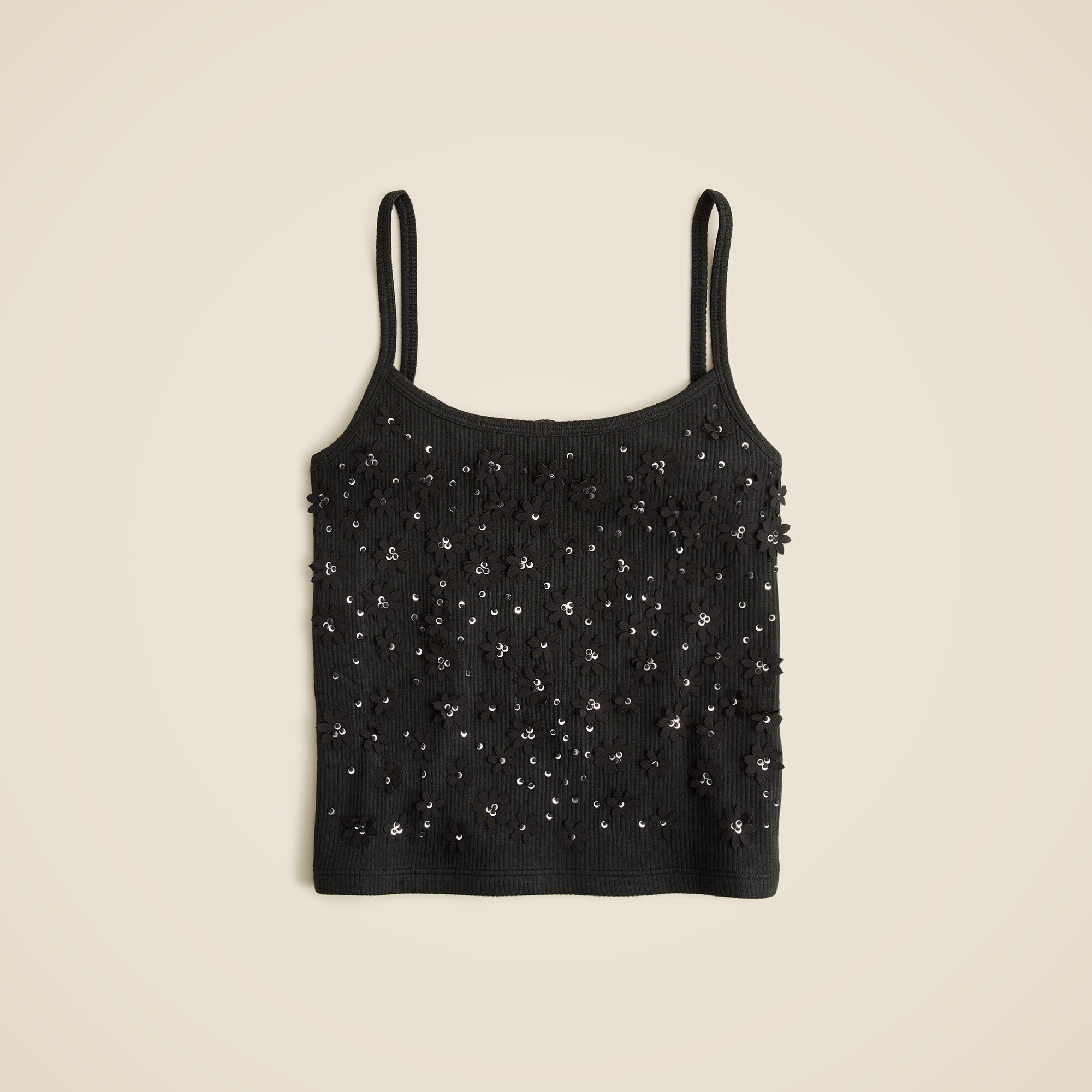 Floral embellished vintage rib tank top