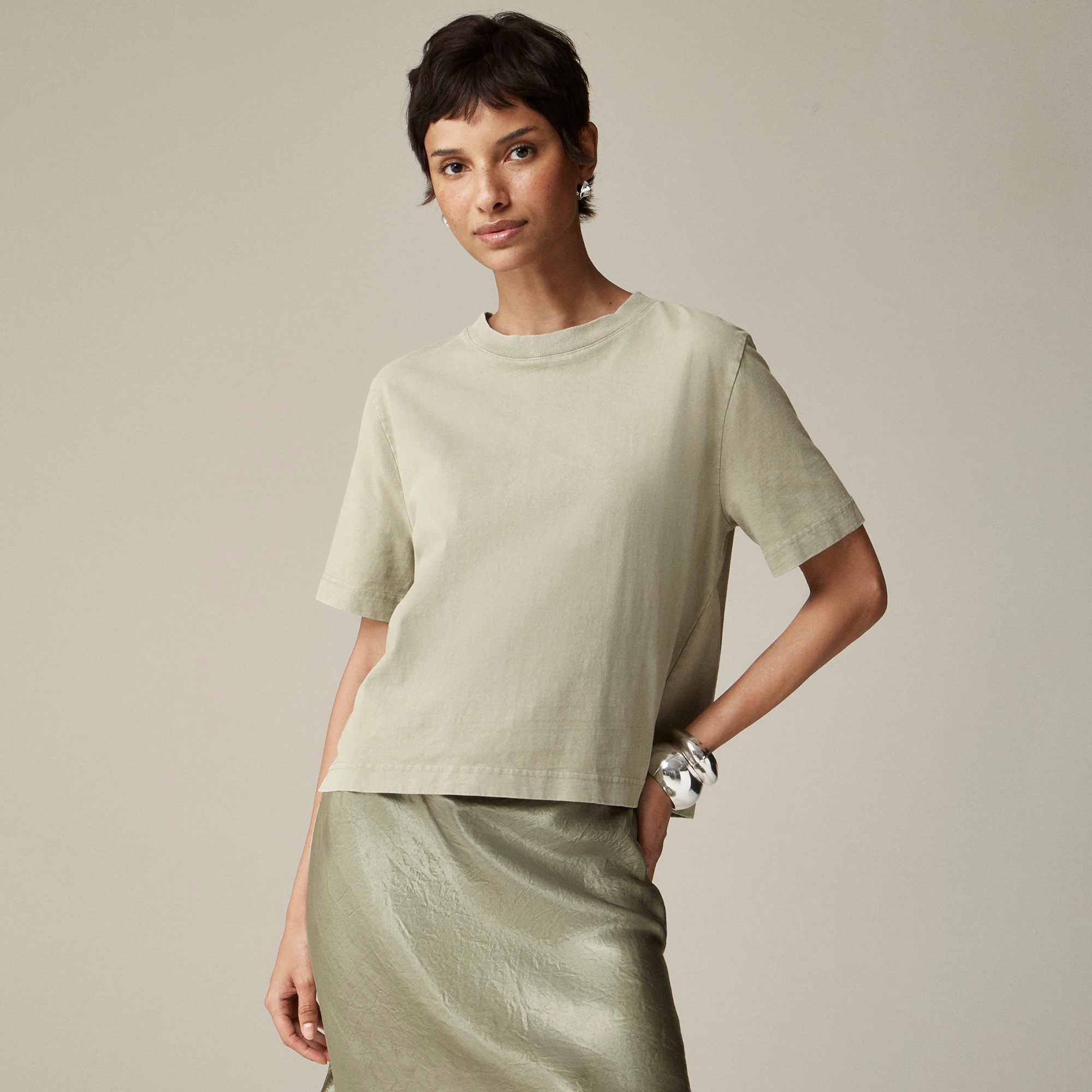j.crew: relaxed premium-weight cropped t-shirt for women