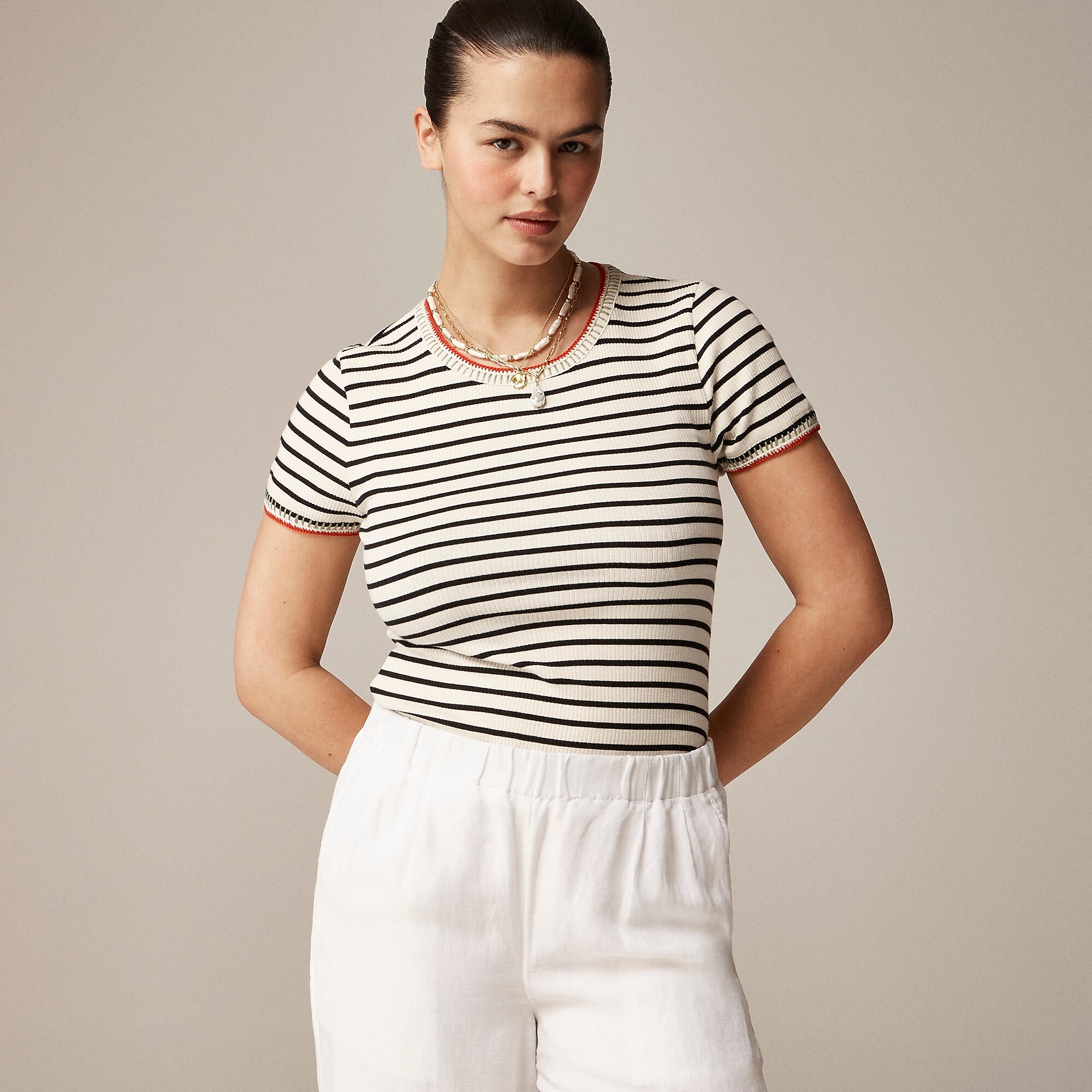 Vintage rib shrunken T-shirt with contrast stitch in stripe