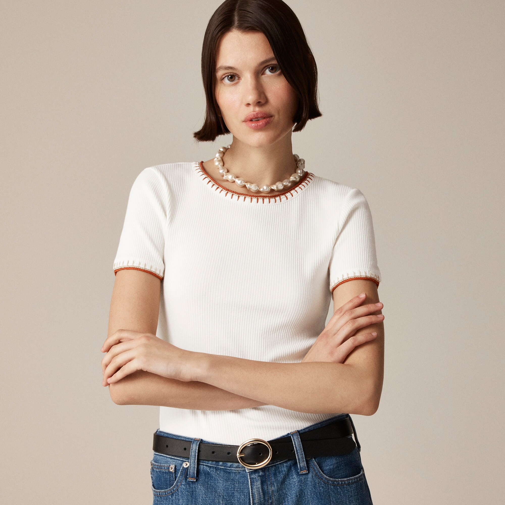 womens Vintage rib shrunken T-shirt with contrast stitch