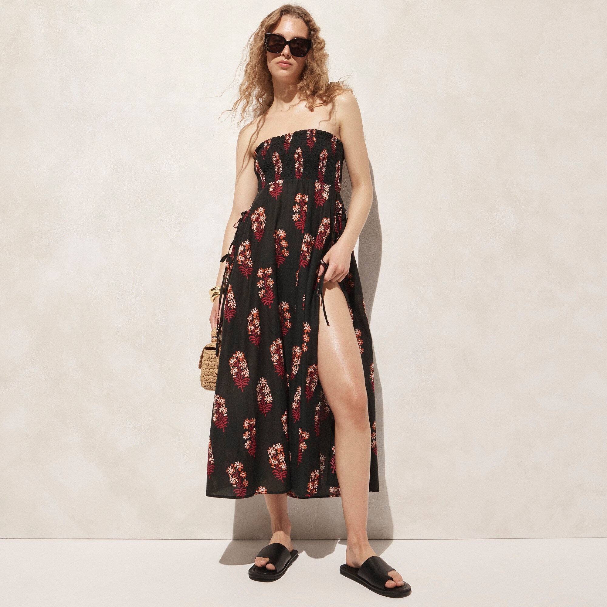 SO ME Ribbon Jacquard Pattern Dress with Scalloped Side