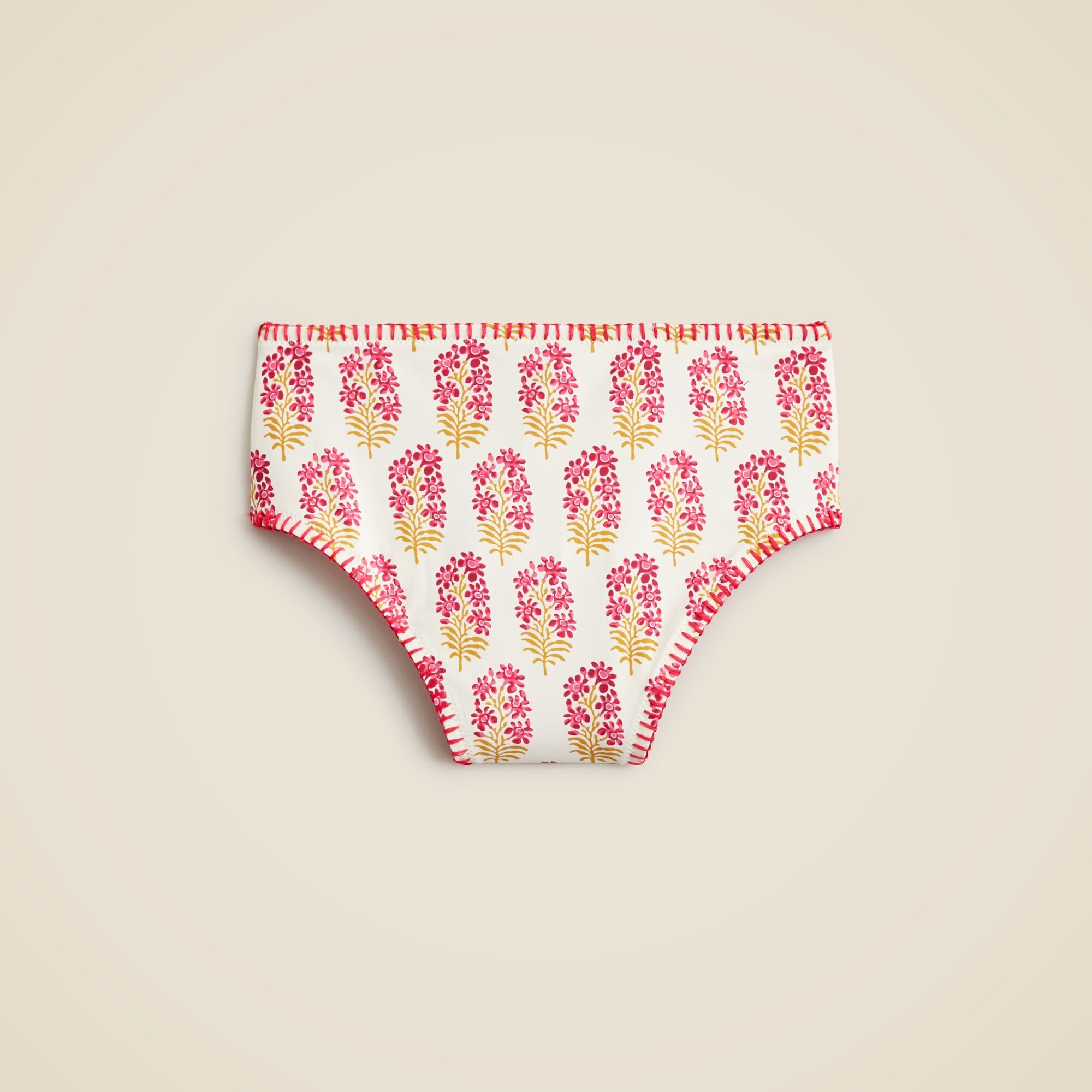High-rise full-coverage bikini bottom in berry block print