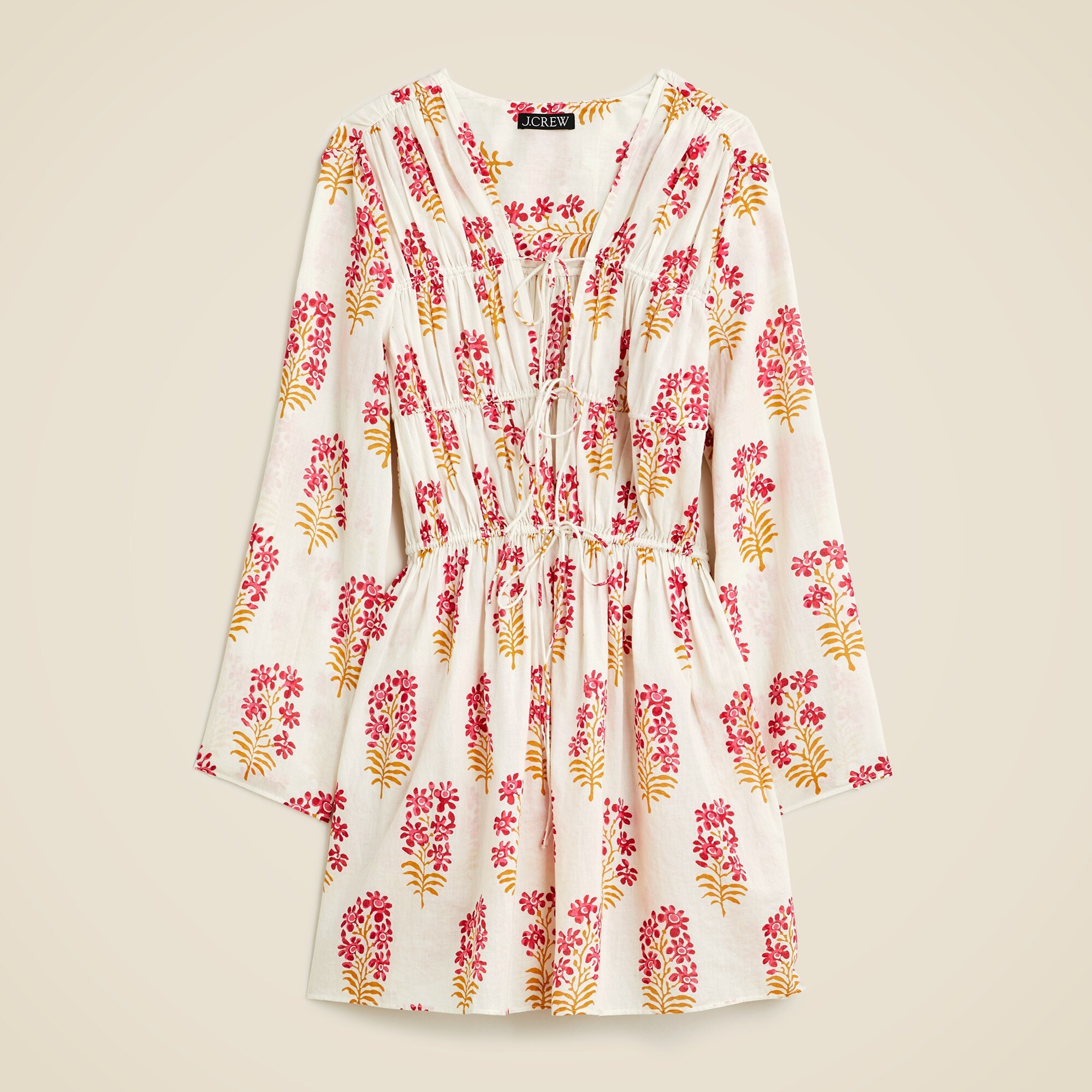 Beach Cotton Tie-front Dress In Berry Blockprint For Women | J.Crew