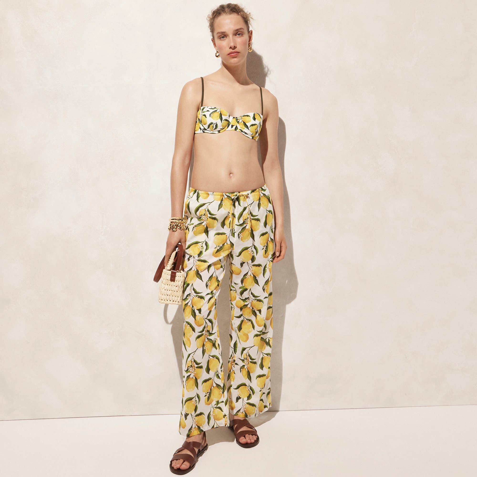 womens Relaxed beach pant in limoncello cotton voile