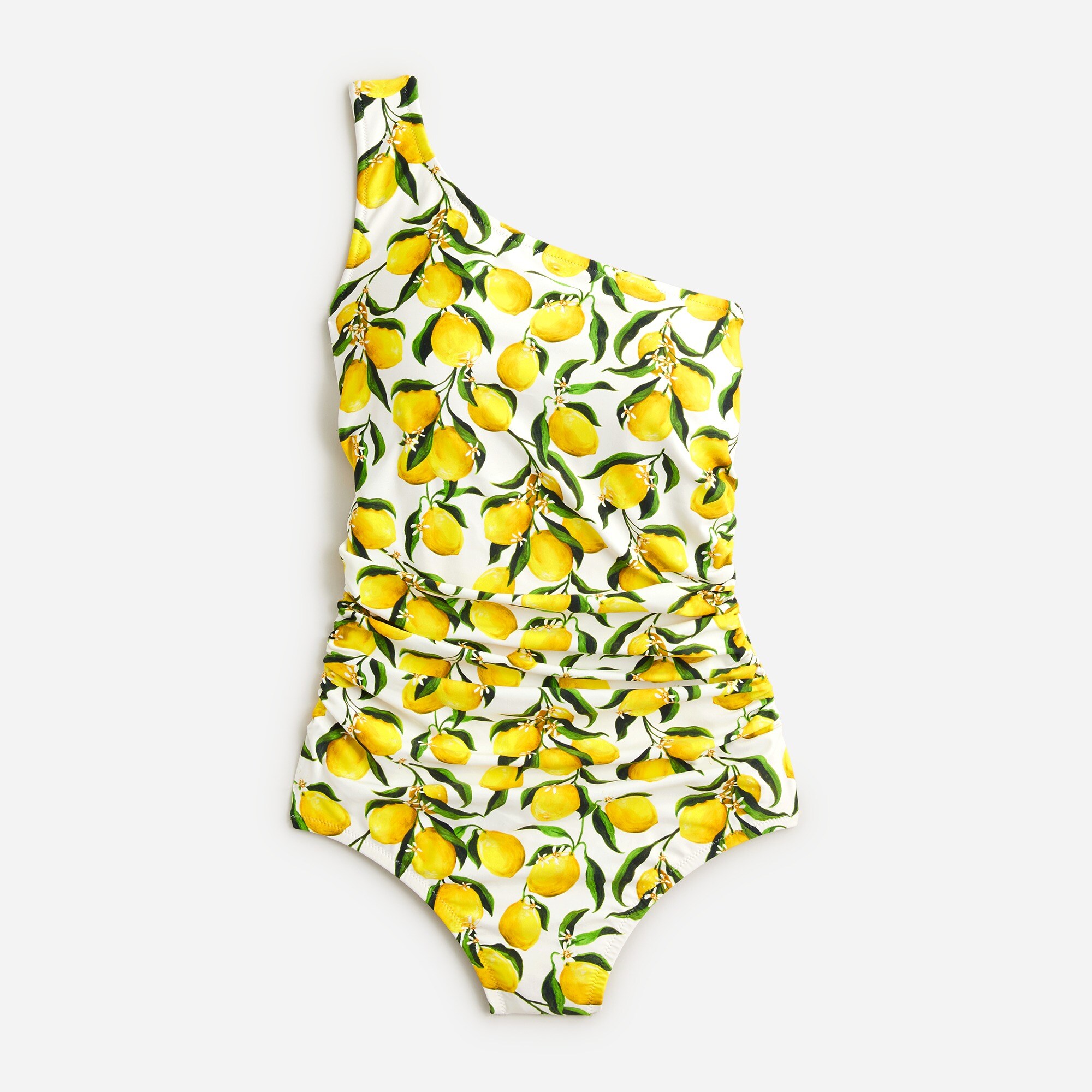  Ruched one-shoulder one-piece swimsuit in limoncello