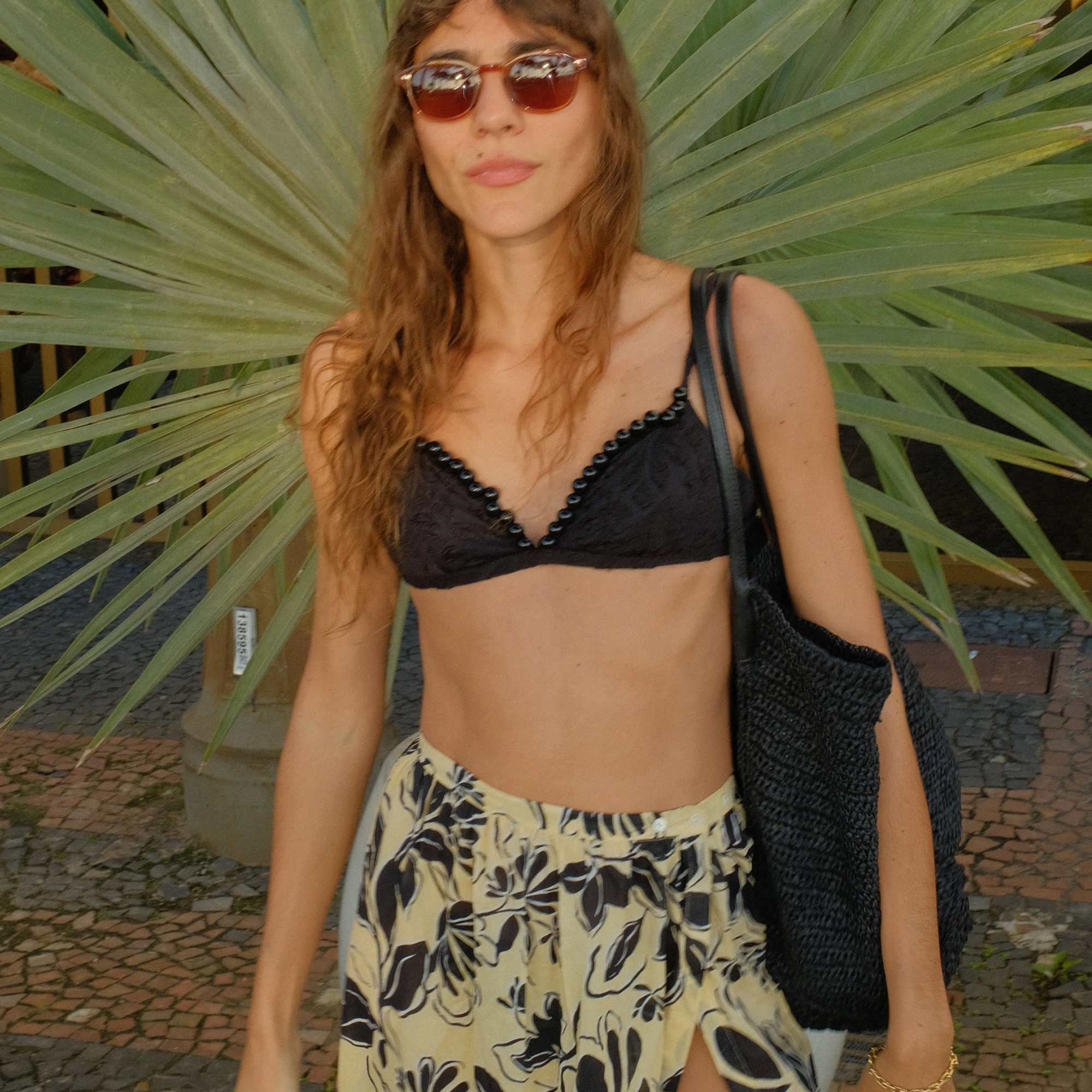 New french cloque bikini top with beaded trim