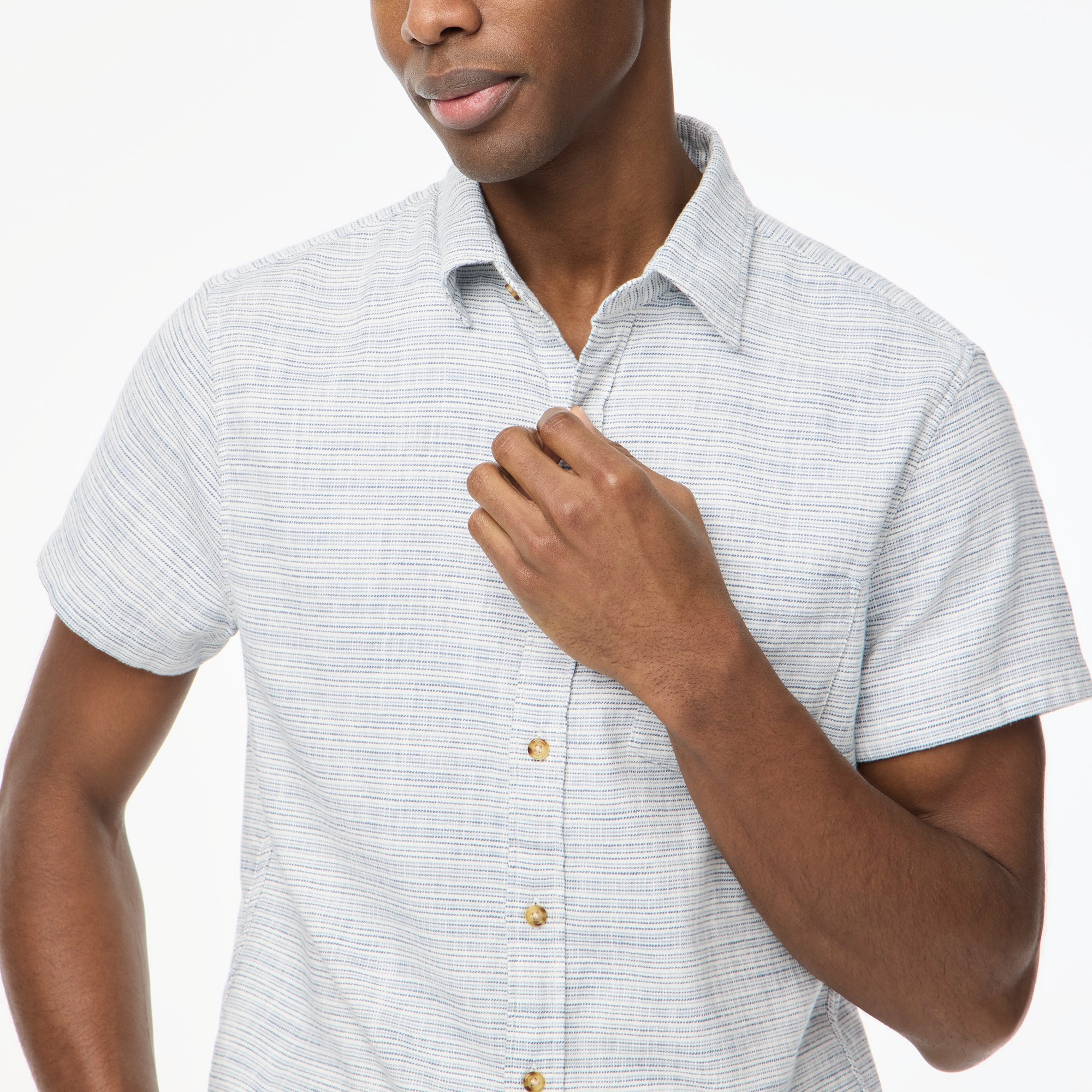 Short-sleeve slub dobby striped shirt