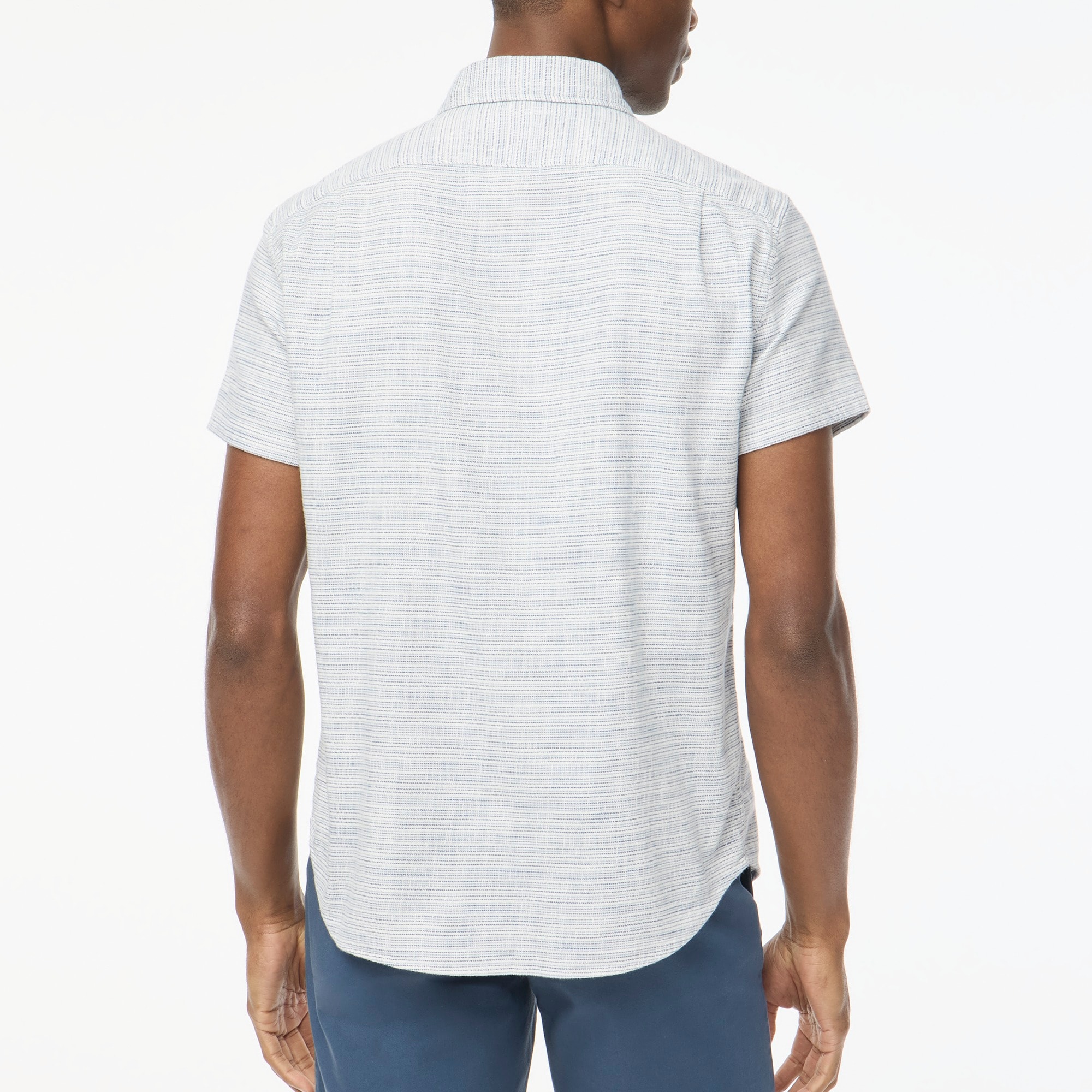 Short-sleeve slub dobby striped shirt