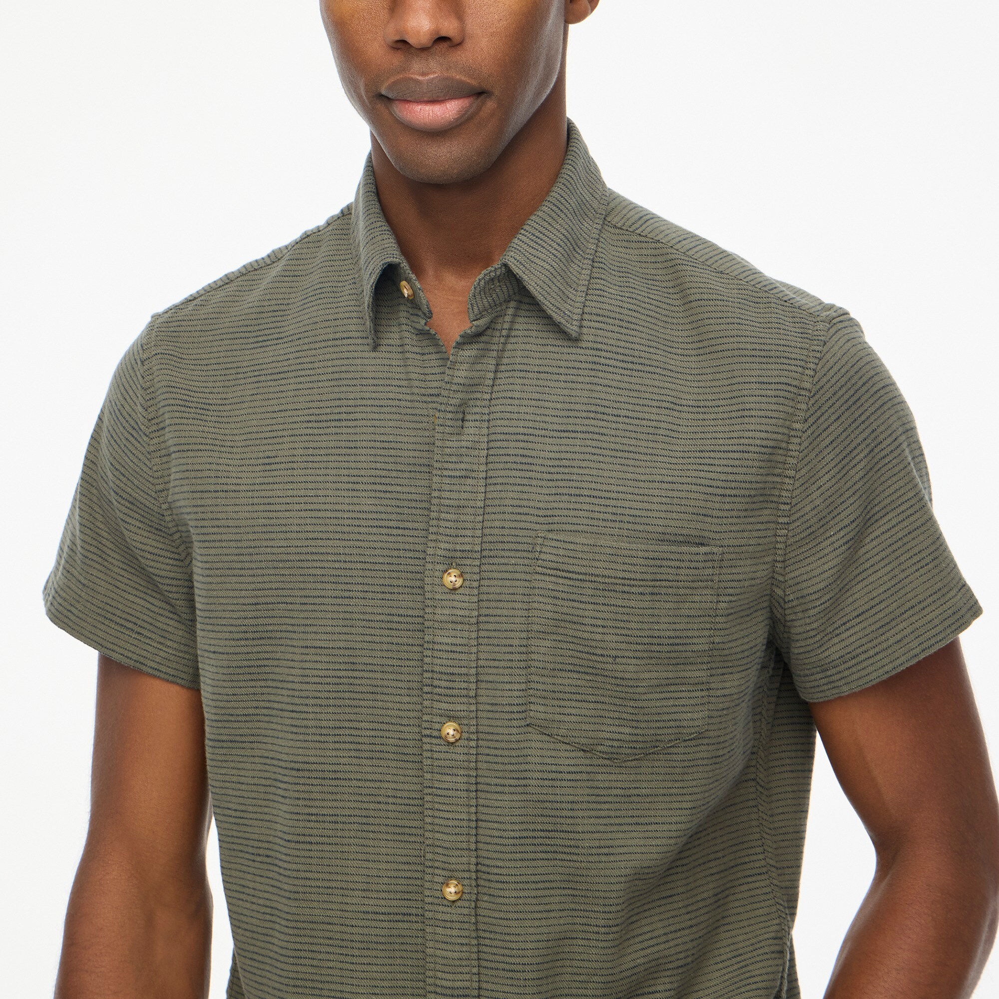 Short-sleeve slub dobby striped shirt