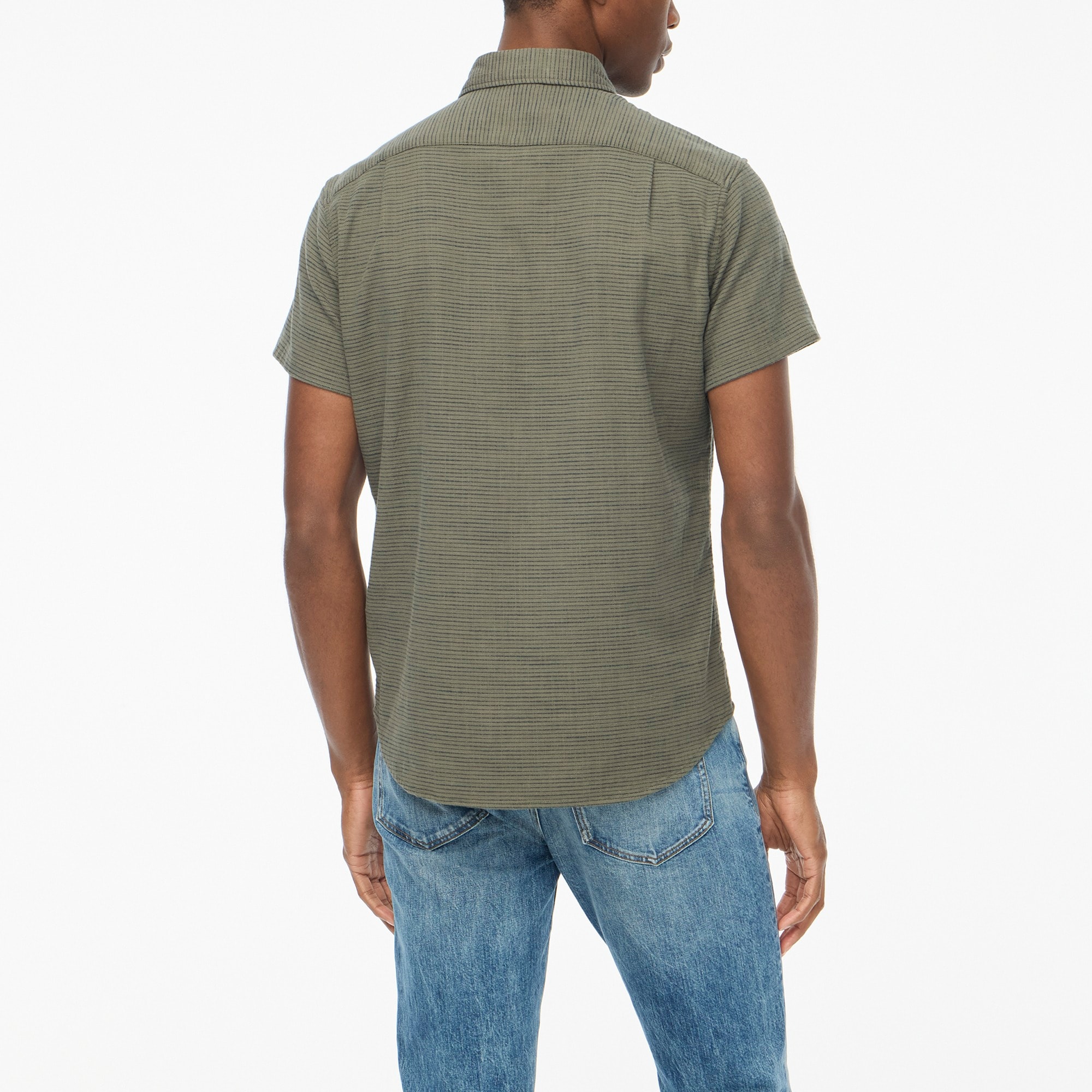 Short-sleeve slub dobby striped shirt