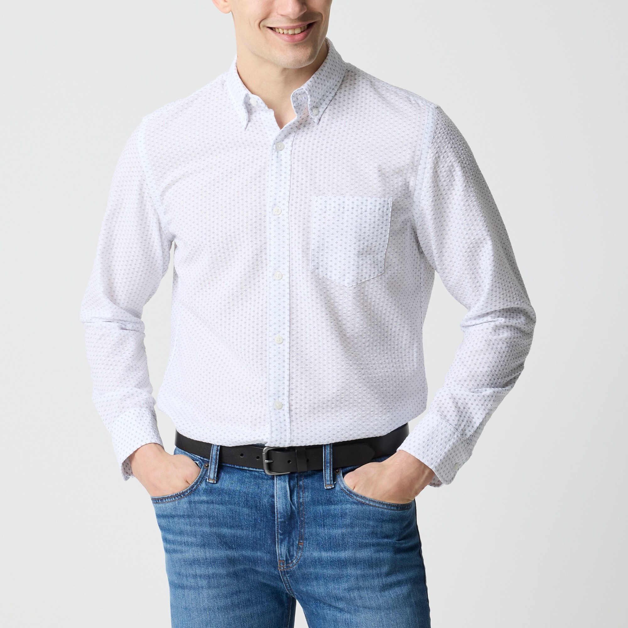Factory: Classic Printed Seersucker Shirt For Men
