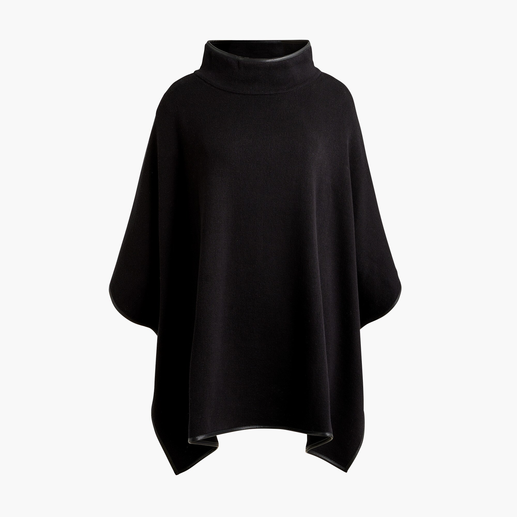 Faux leather-trimmed poncho