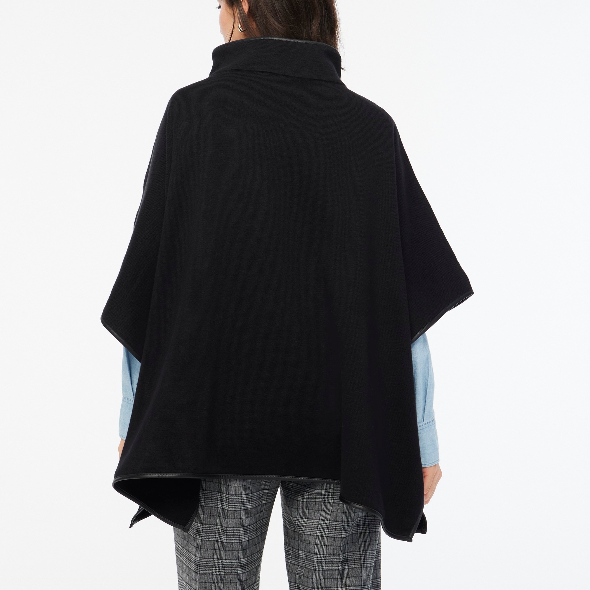 Faux leather-trimmed poncho