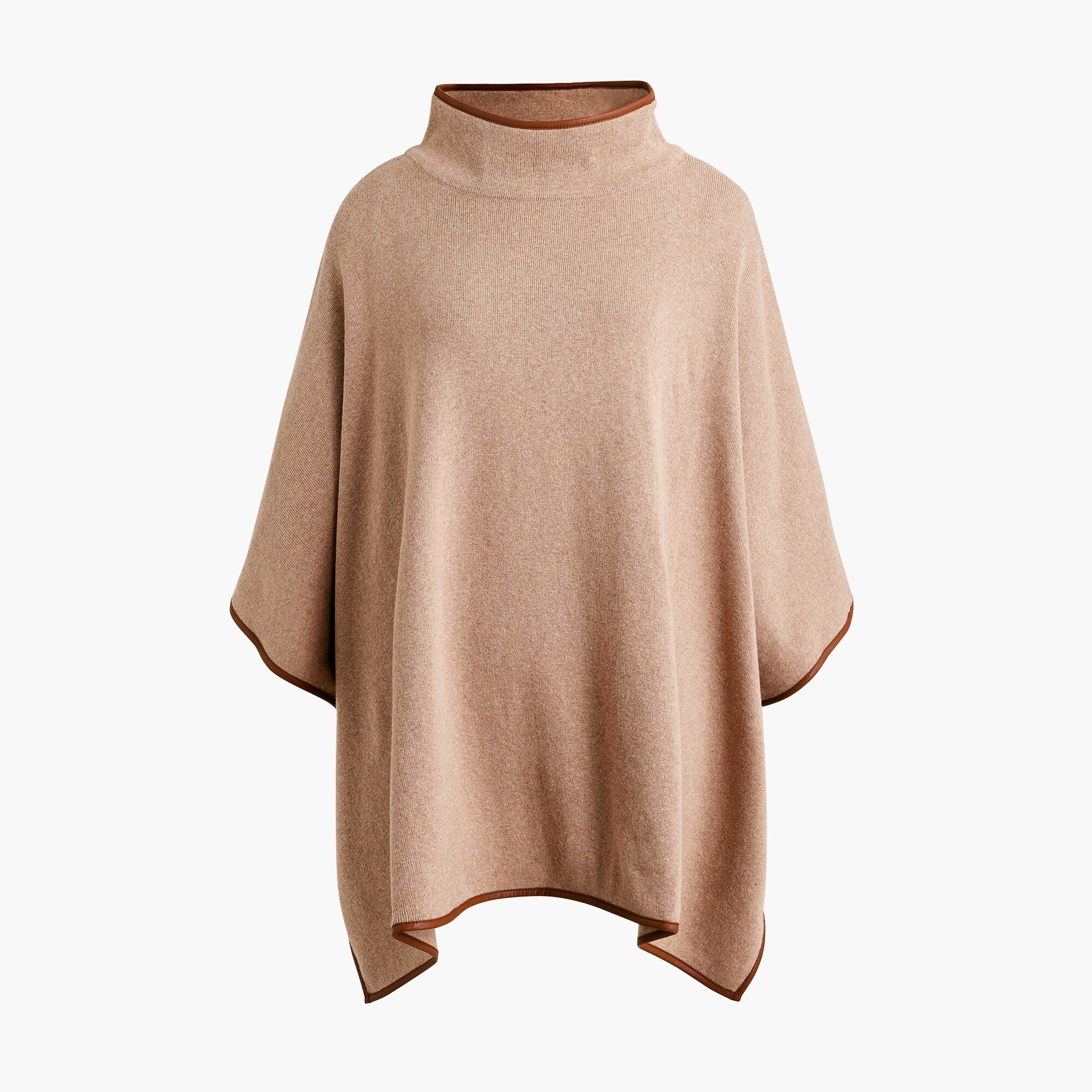 Faux leather-trimmed poncho