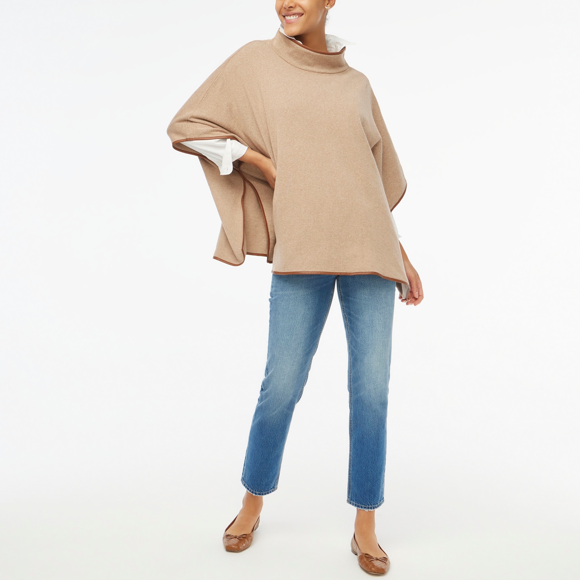 Faux Leather-trimmed Poncho For Women | Factory