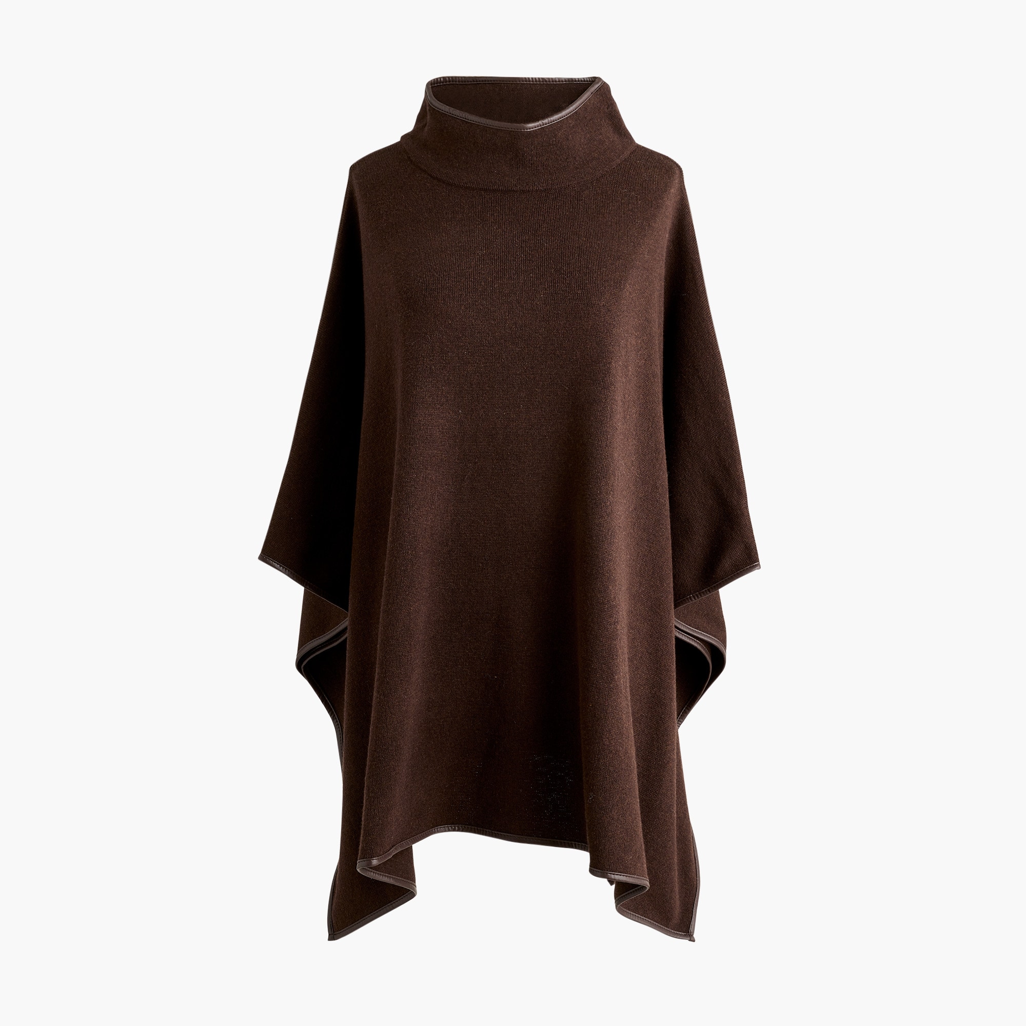 Faux leather-trimmed poncho