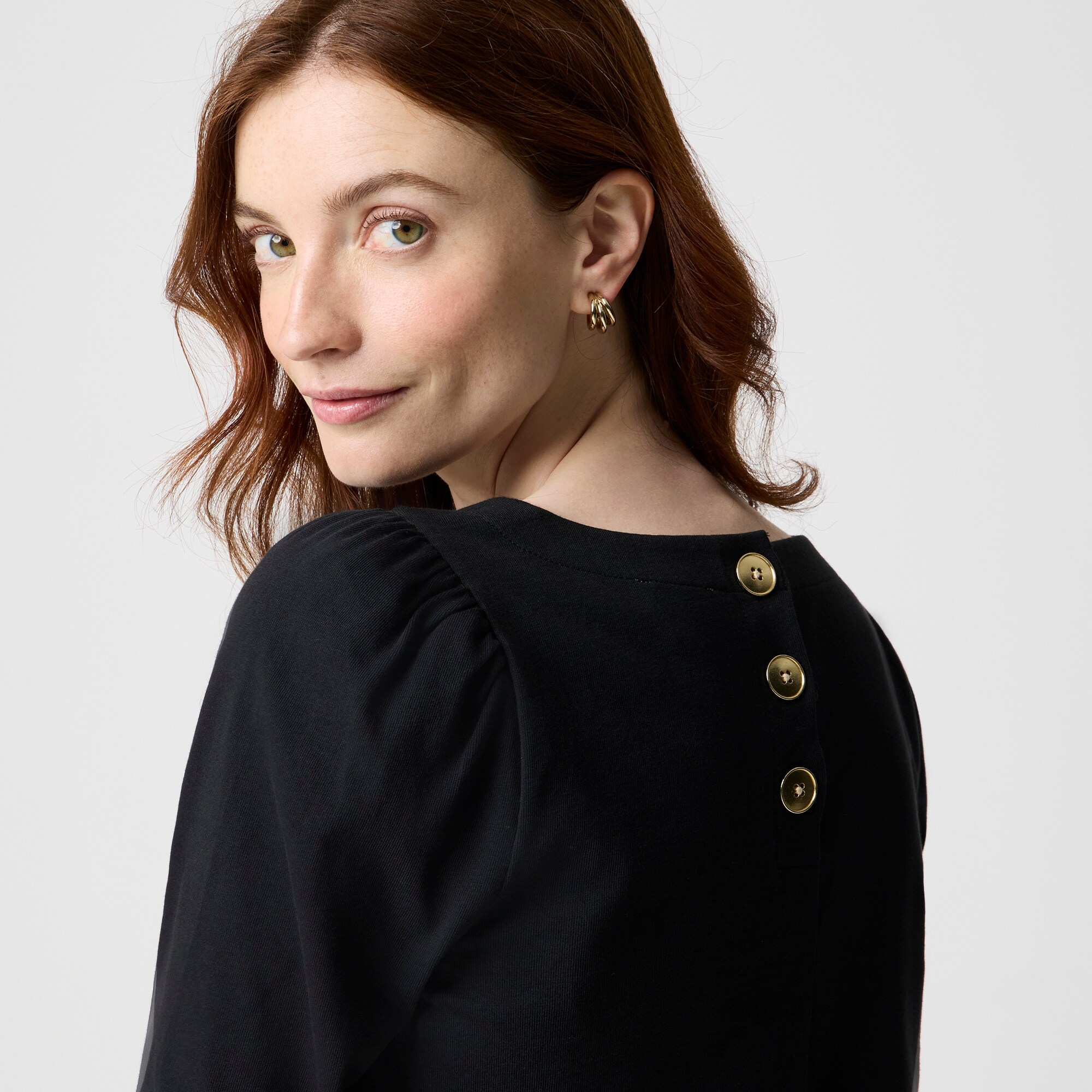 Puff-sleeve button-back top