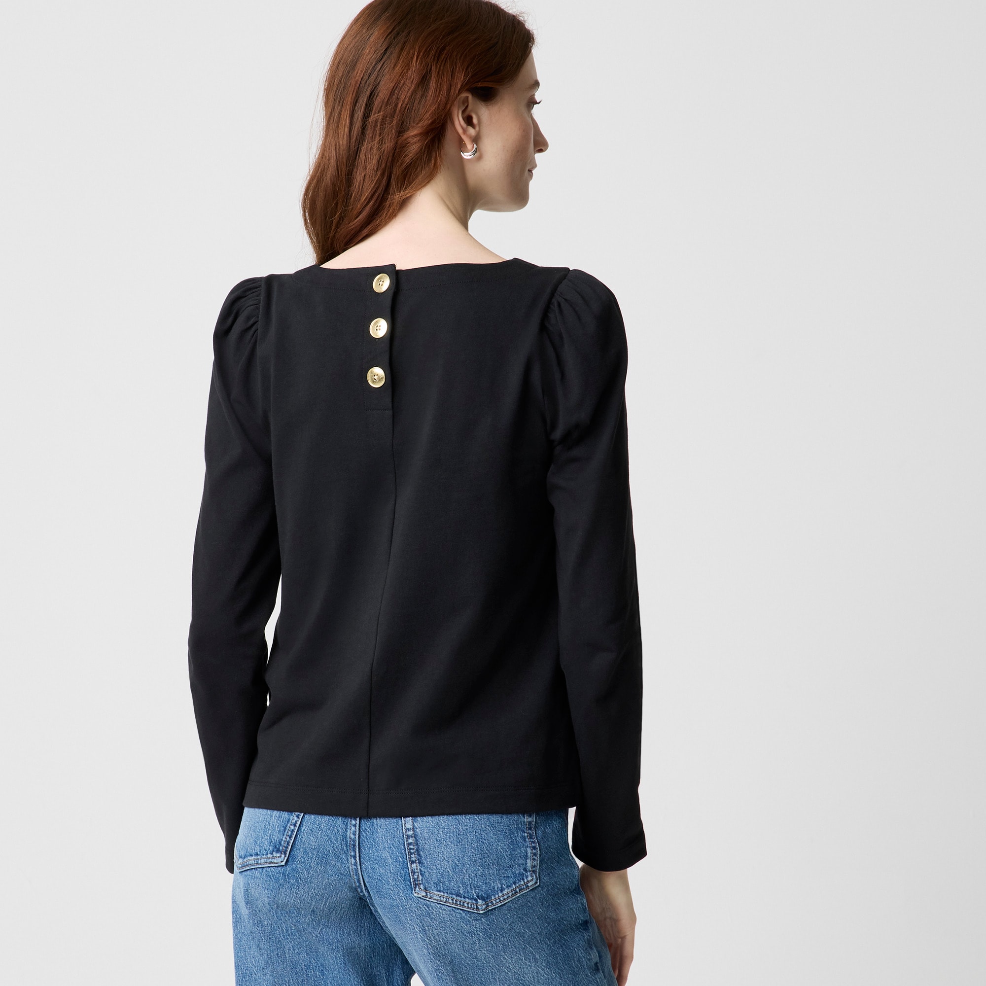 Puff-sleeve button-back top