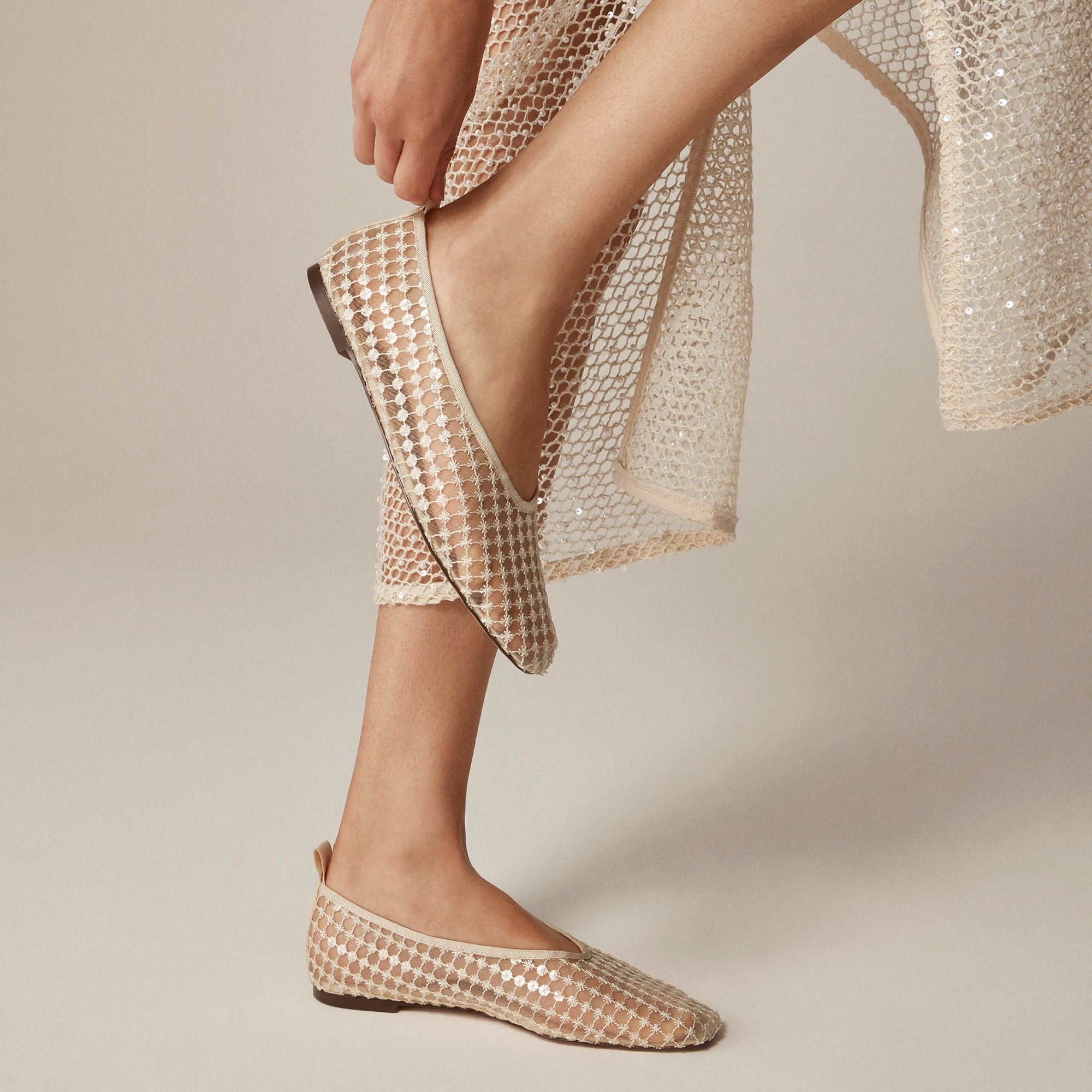 Quinn embellished removable ankle-strap ballet flats in mesh