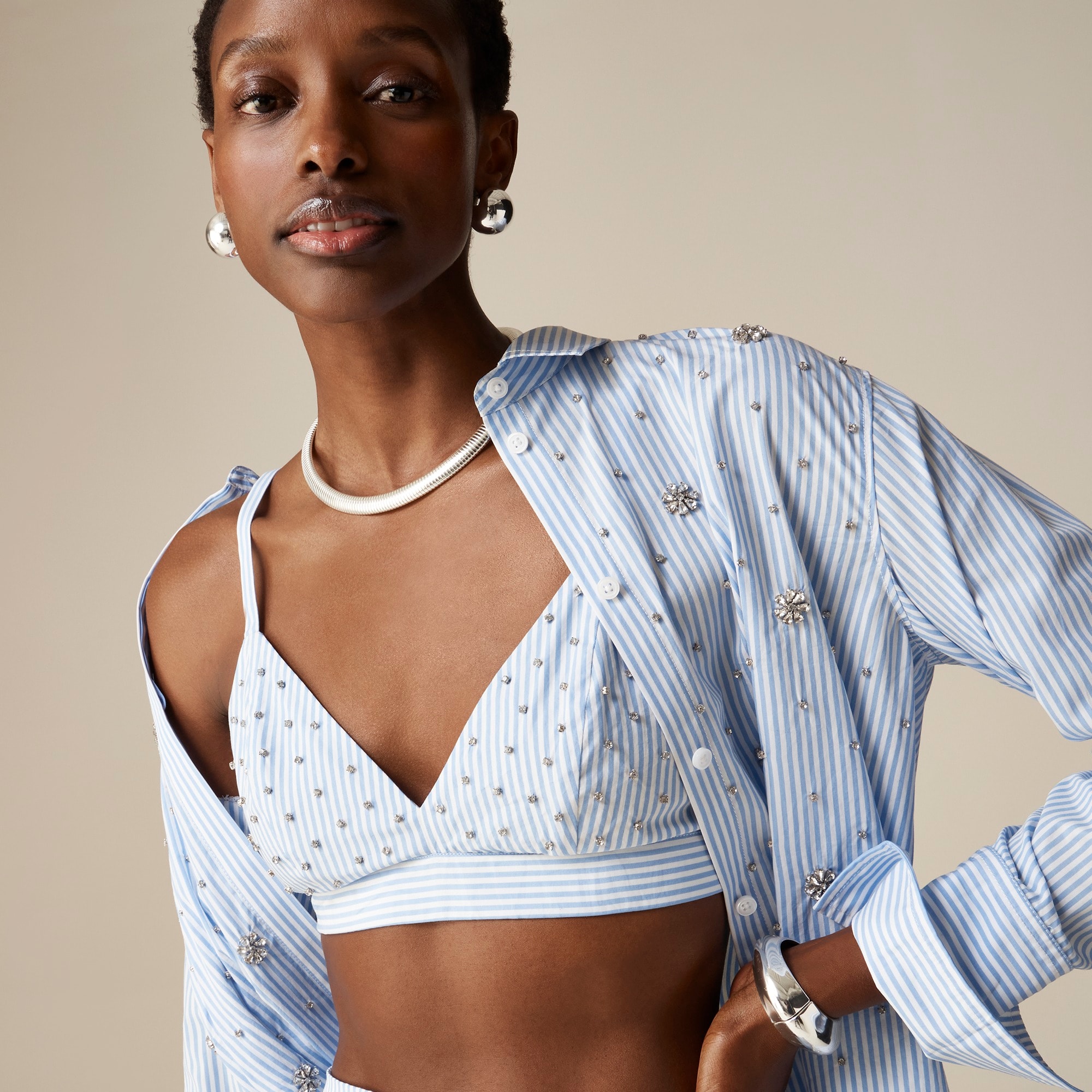  Collection embellished bra top in stripe