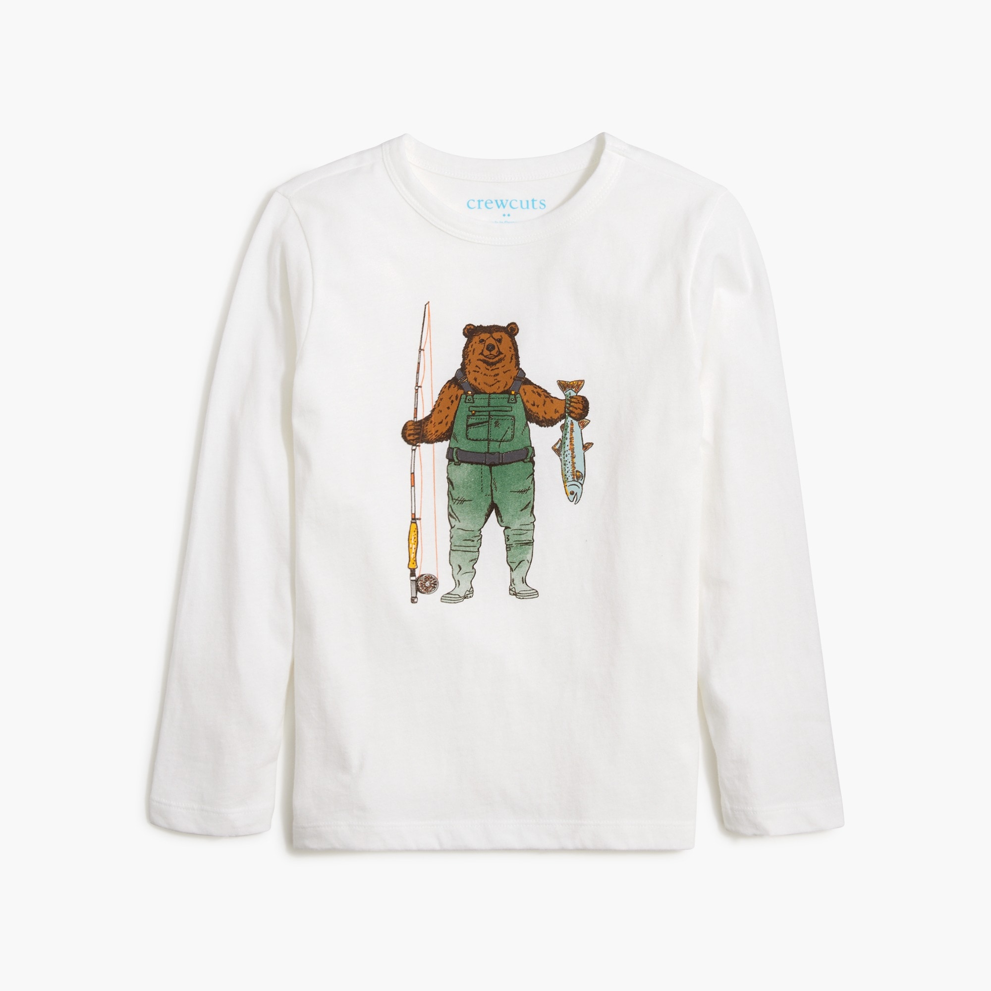 Boys' Long-sleeve Fishing Bear Graphic Tee For Boys | Factory