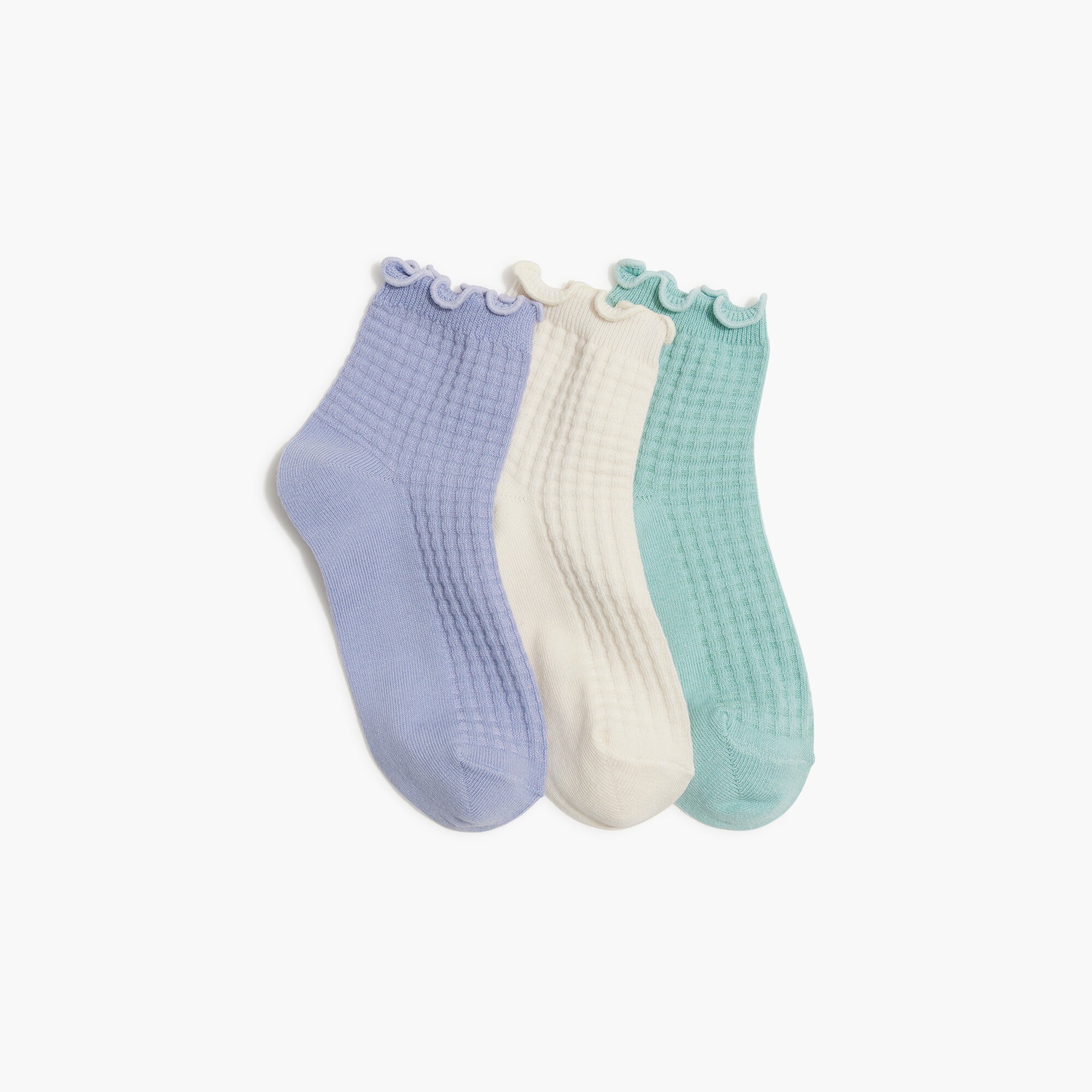 Girls' lettuce-edge waffle socks three-pack
