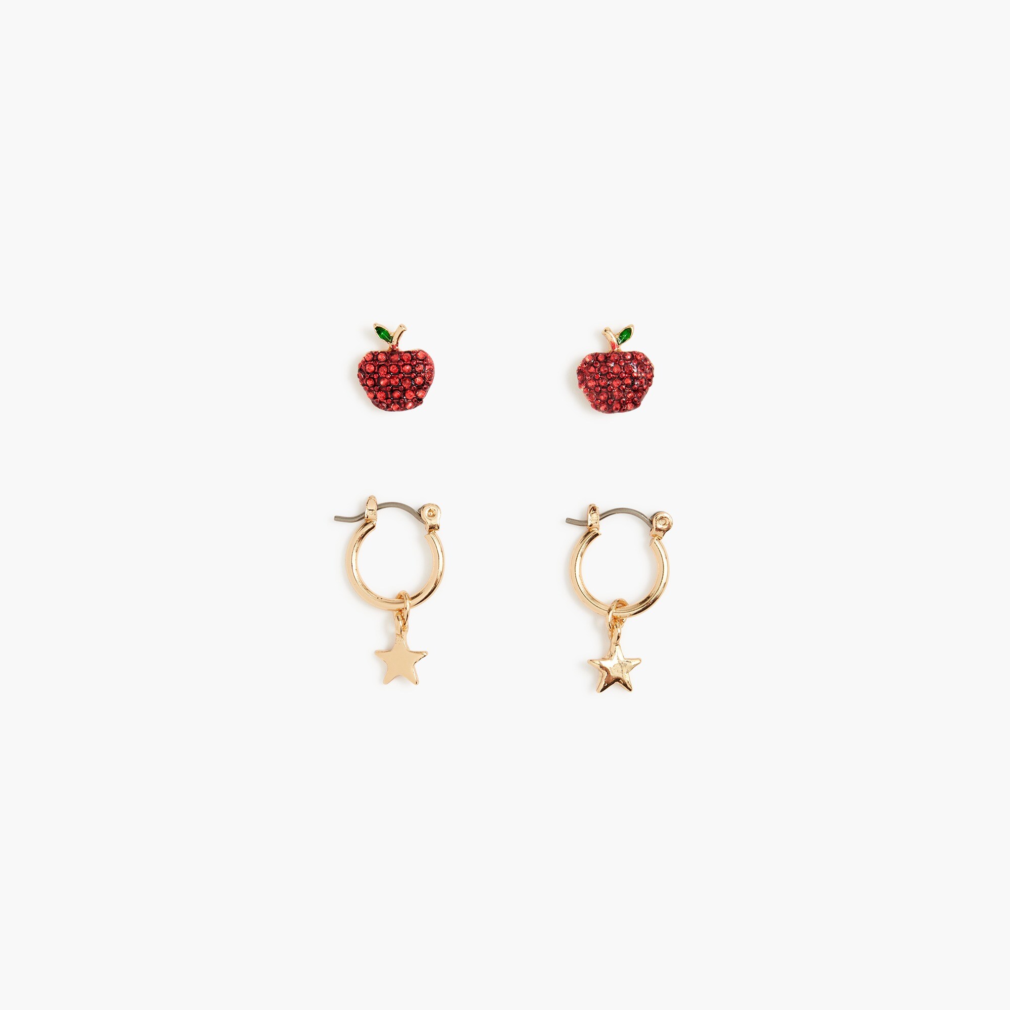 girls' apple and star earrings set-of-two for girls